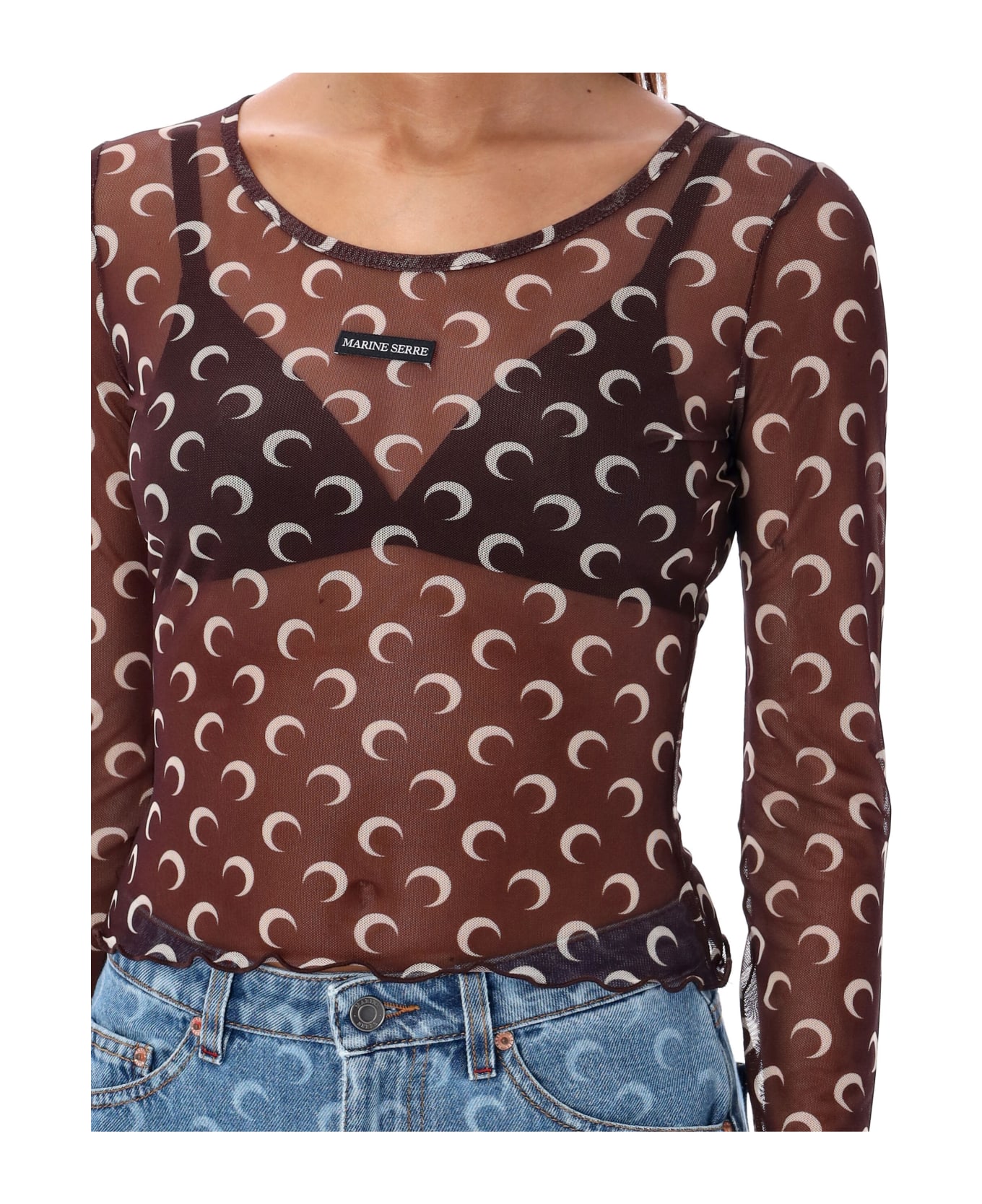 Marine Serre Mesh Moon Crew Neck Top - BROWN