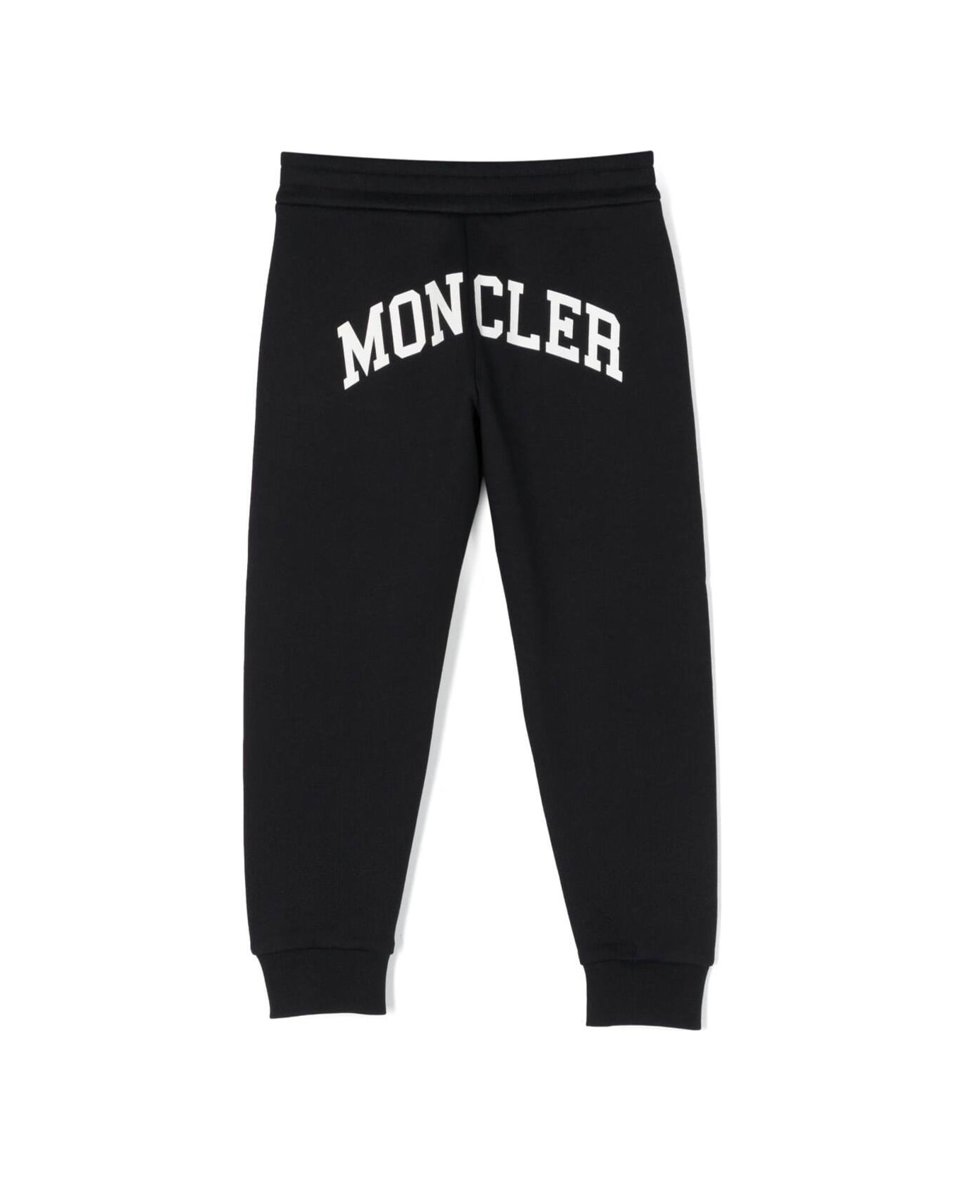 Moncler Black Track Pants With Maxi Logo Print And Patch Logo In Cotton Boy - Blu