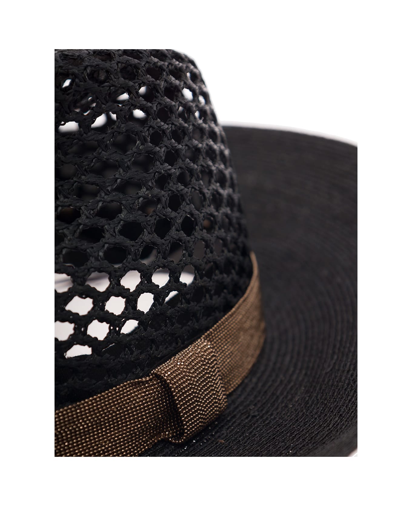Brunello Cucinelli Black Fedora Hat With Monile Detail In Braided