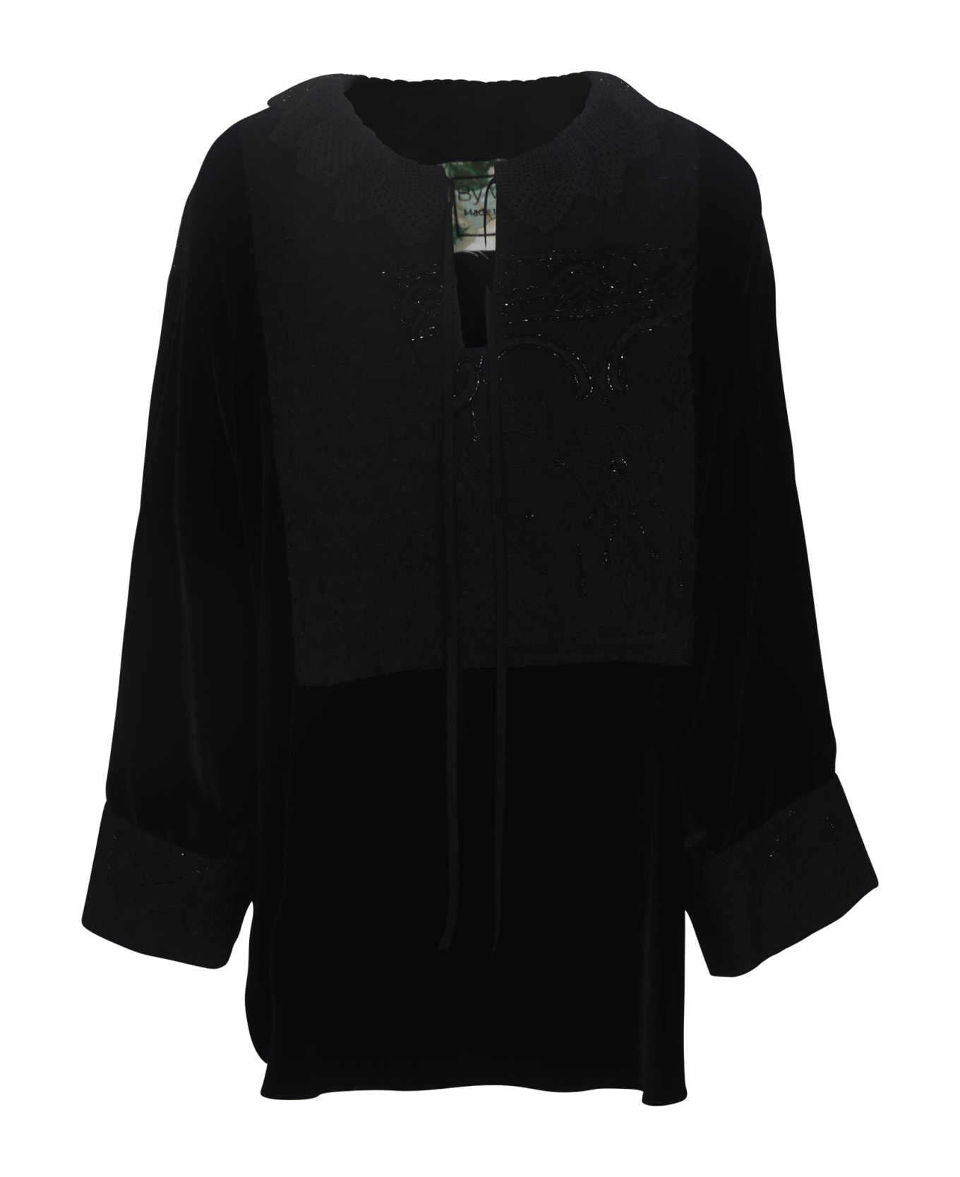 By Walid Embellished Tie-neck Tunic - Black
