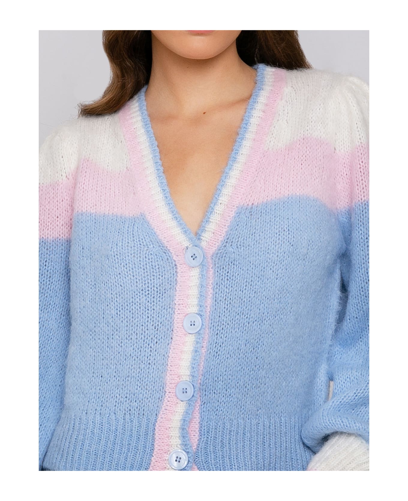 MC2 Saint Barth Brushed Knit Crop Cardigan With Puff Sleeves - PINK