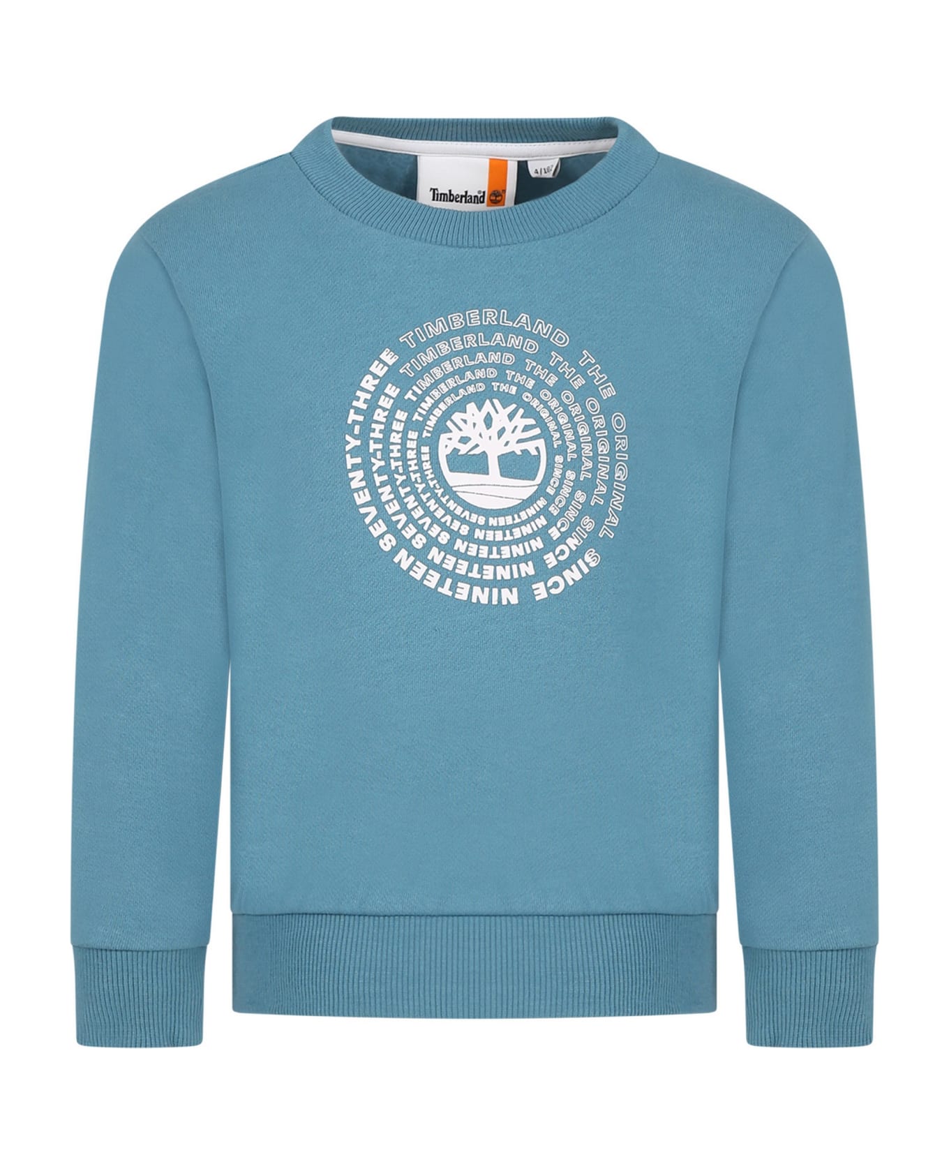 Timberland Light Blue Sweatshirt For Boy With Print Logo - Light Blue