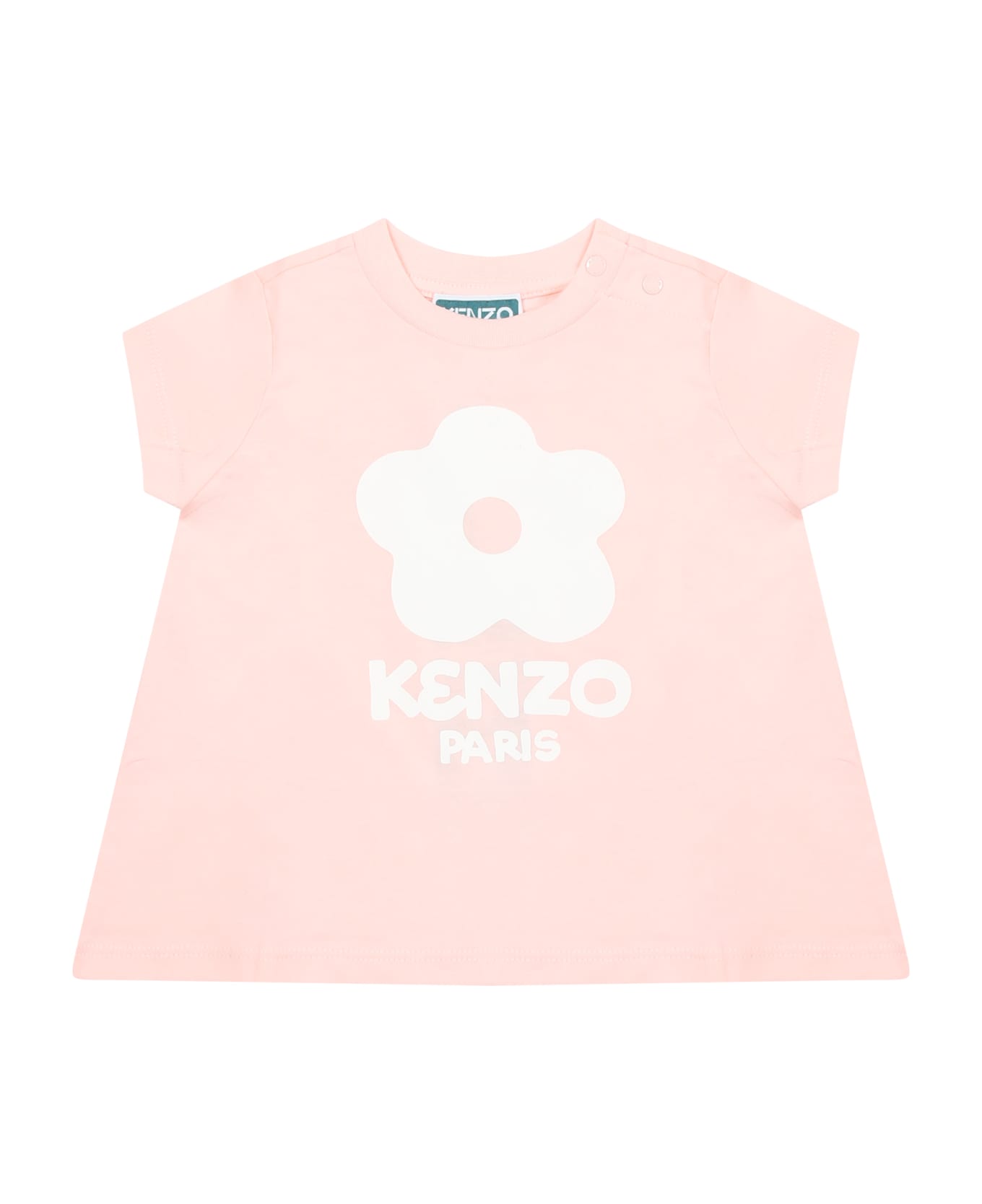 Kenzo Kids Pink T-shirt For Baby Girl With Boke Flower - Pink Tシャツ＆ポロシャツ