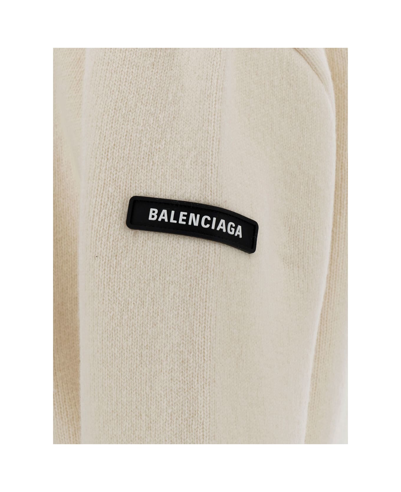 Balenciaga Cropped Sweater With Logo Patch In Wool Blend - White