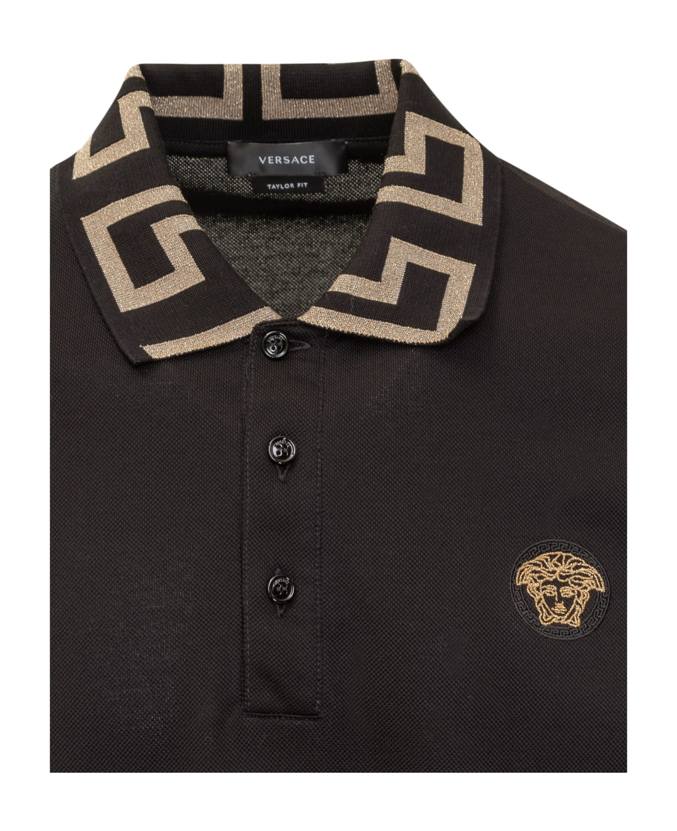 Versace With Greca Jacquard Polo Shirt - NERO