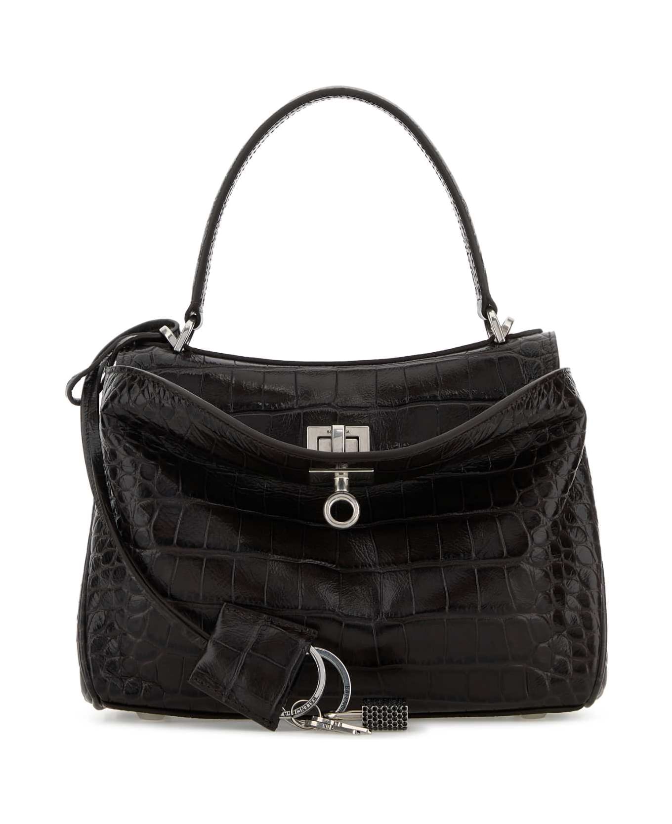 Balenciaga Brown Leather Mini Rodeo Handbag - EBONY/BLACK