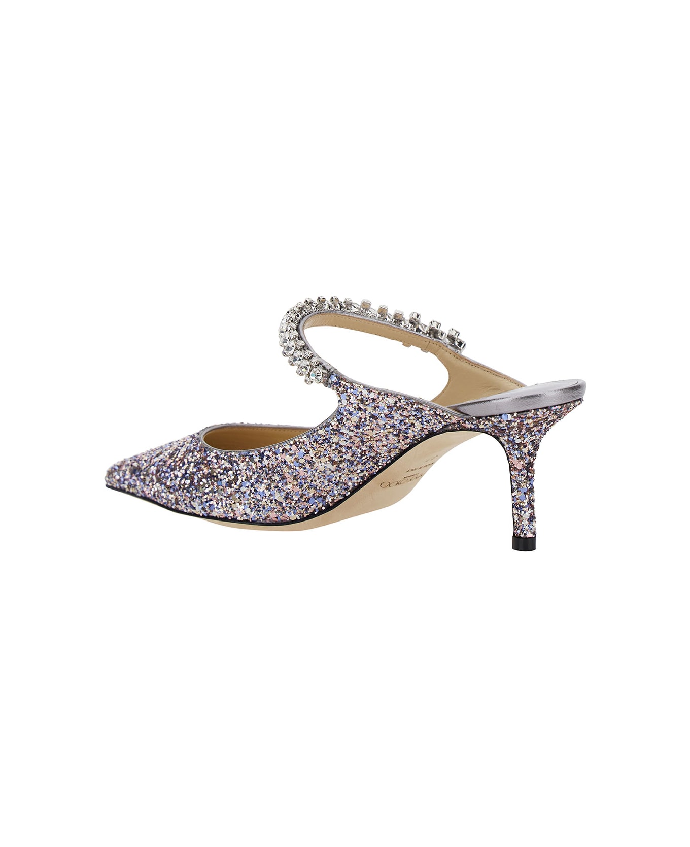 Jimmy Choo 'bing 65' Multicolor Sabot With Crystal Strap In Leather Woman - Metallic サンダル