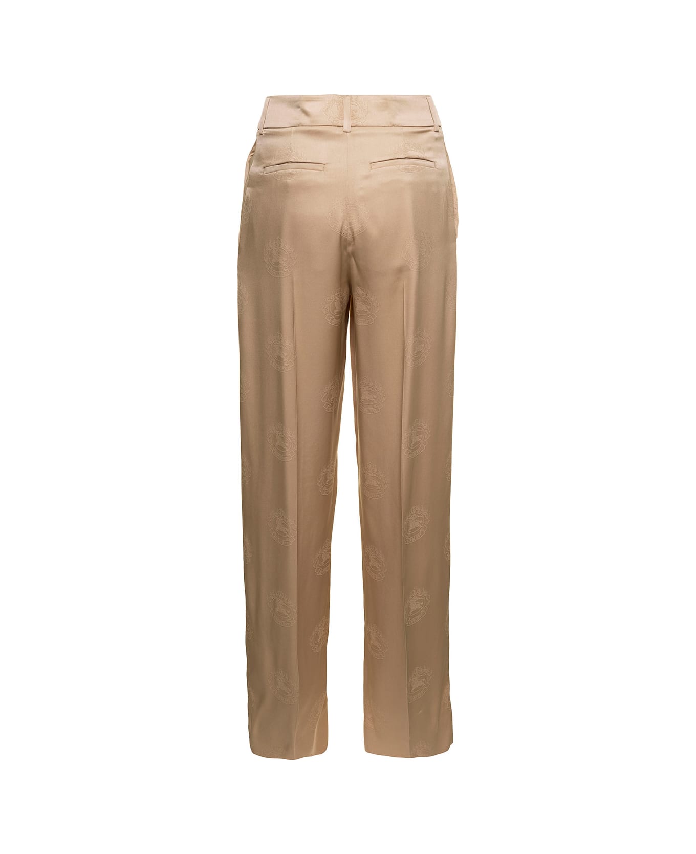 Burberry 'jane' Beige High-waisted Relaxed Pants In Silk Woman - Soft fawn