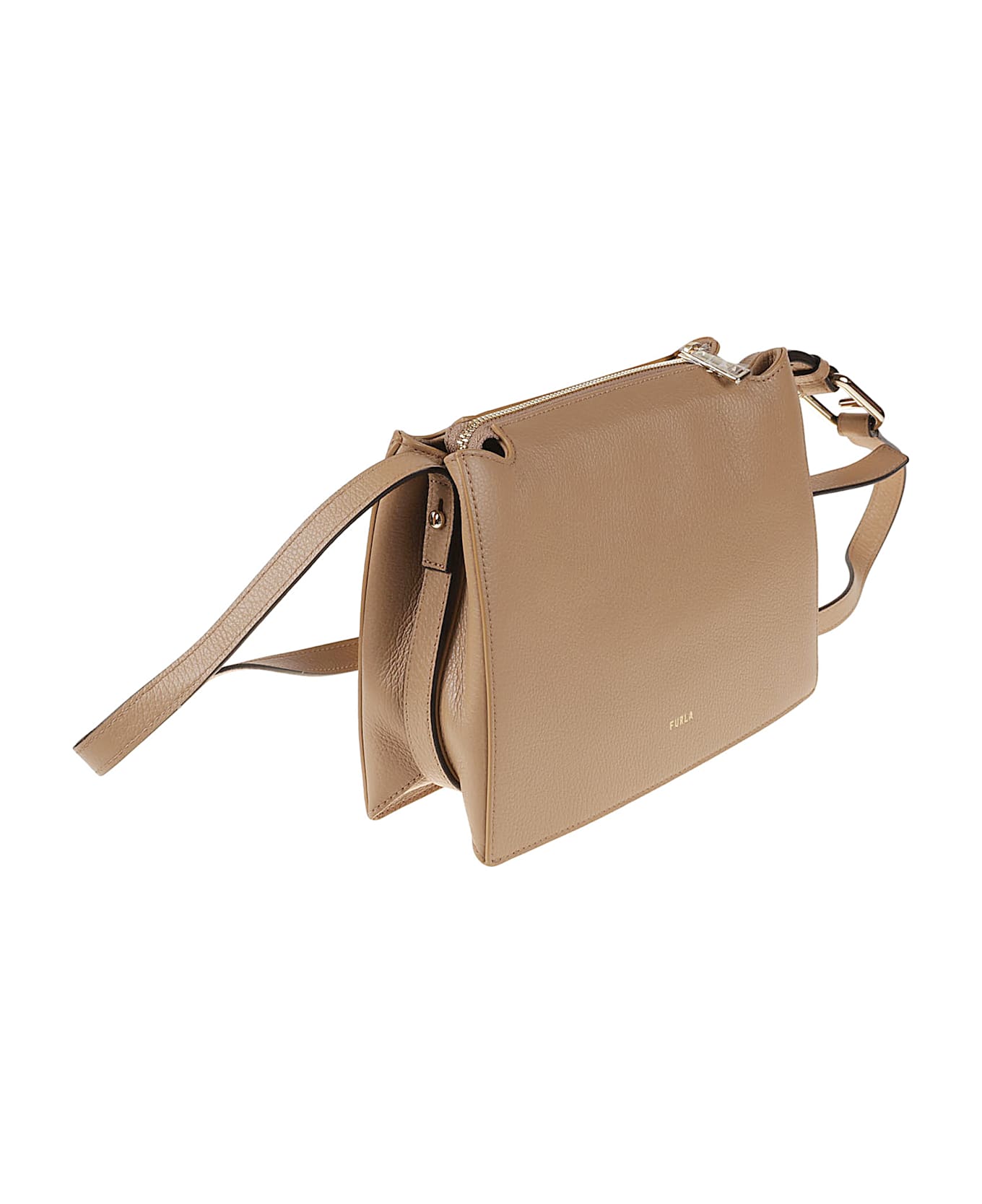 Furla Top Zip Logo Shoulder Bag - Sand Beige