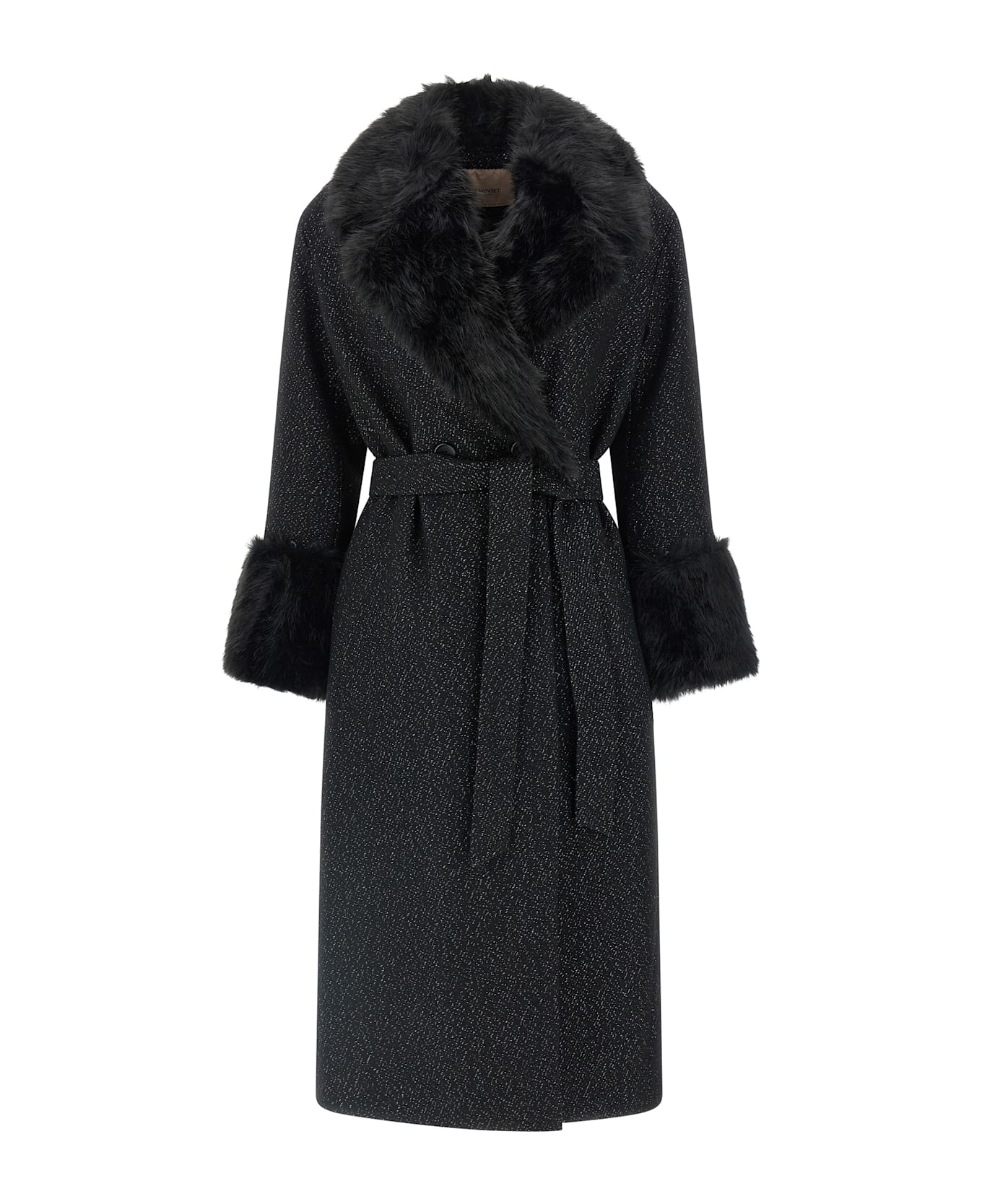 TwinSet Lamé Thread Coat - Black  