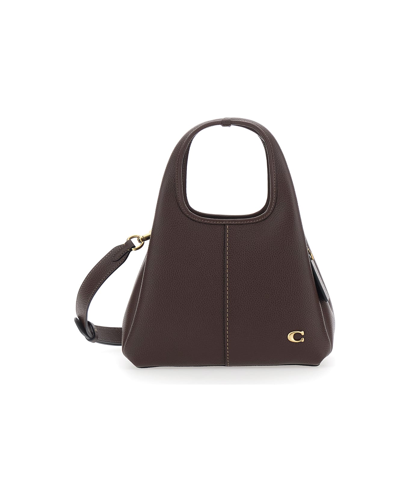 Coach 'lana' Brown Crossbody Bag With Metallic Logo Plate And Contrast Stitching In Leather Woman - Brown