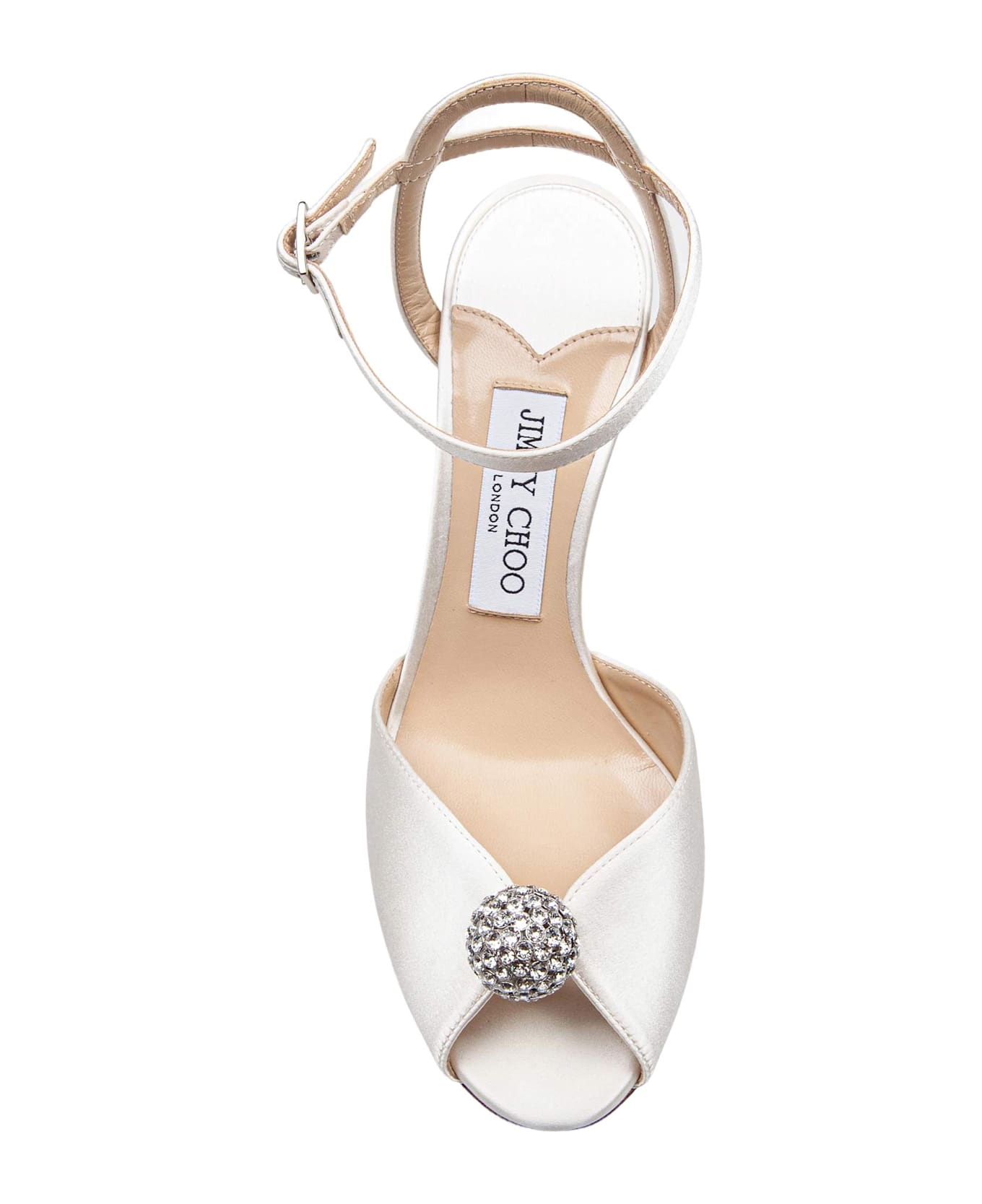 Jimmy Choo Sacora Satin Sandal With Crystal Ball - Ivory/Crystal