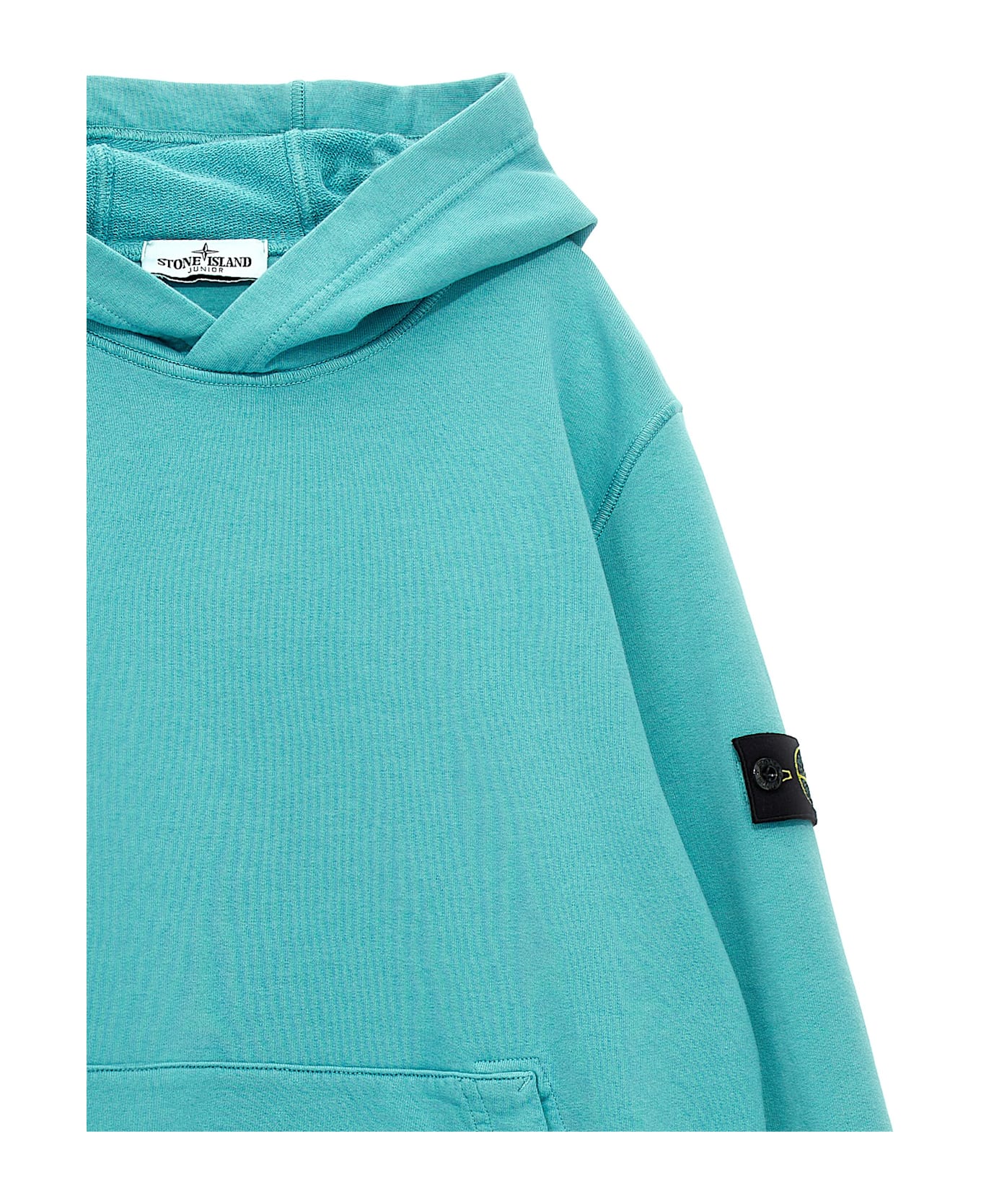 Stone Island Junior Logo Badge Hoodie - Light Blue