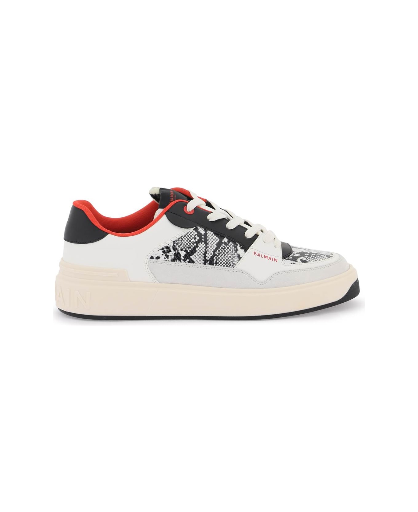 Balmain B-court Flip Sneakers In Python-effect Leather - GRIS ROUGE VIF (White) スニーカー