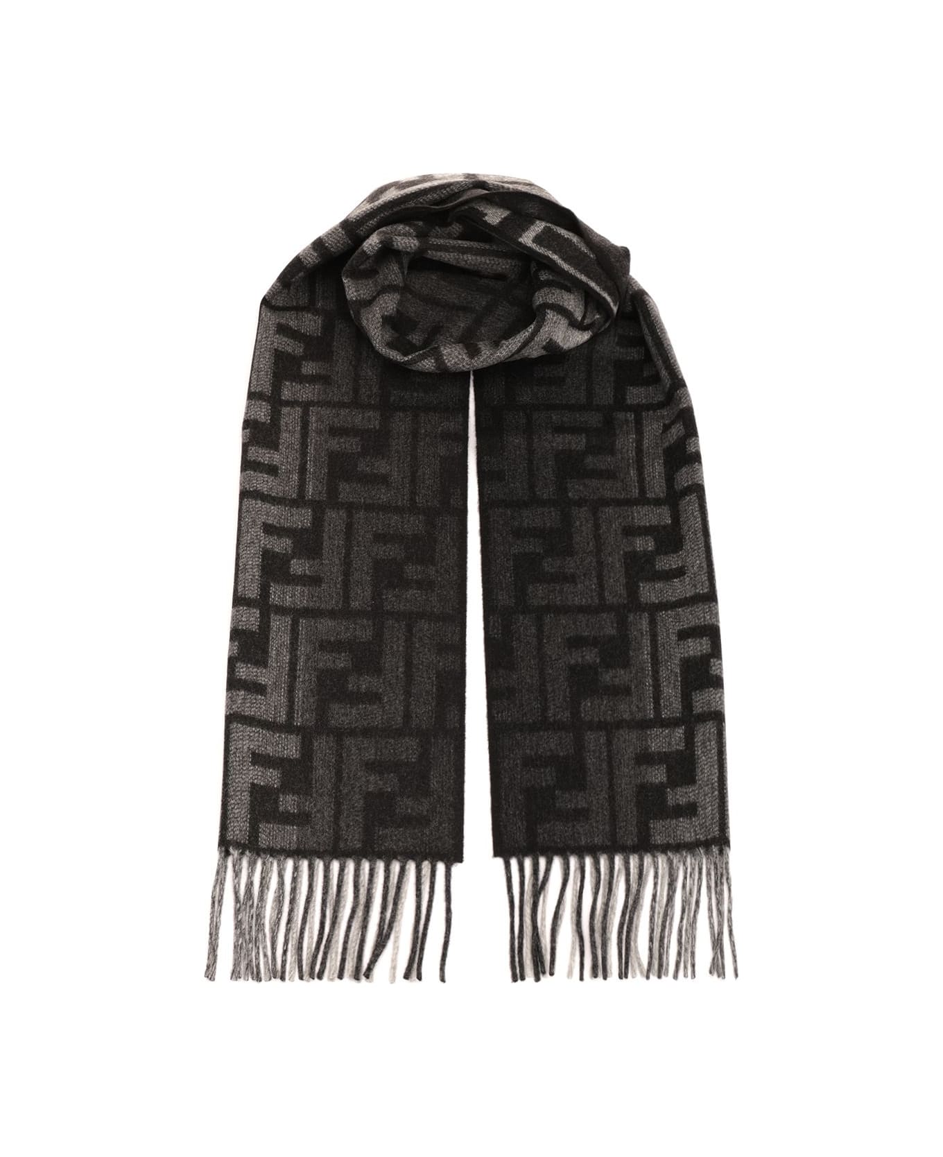 Fendi Wool And Cashmere Scarf With Logo - Black