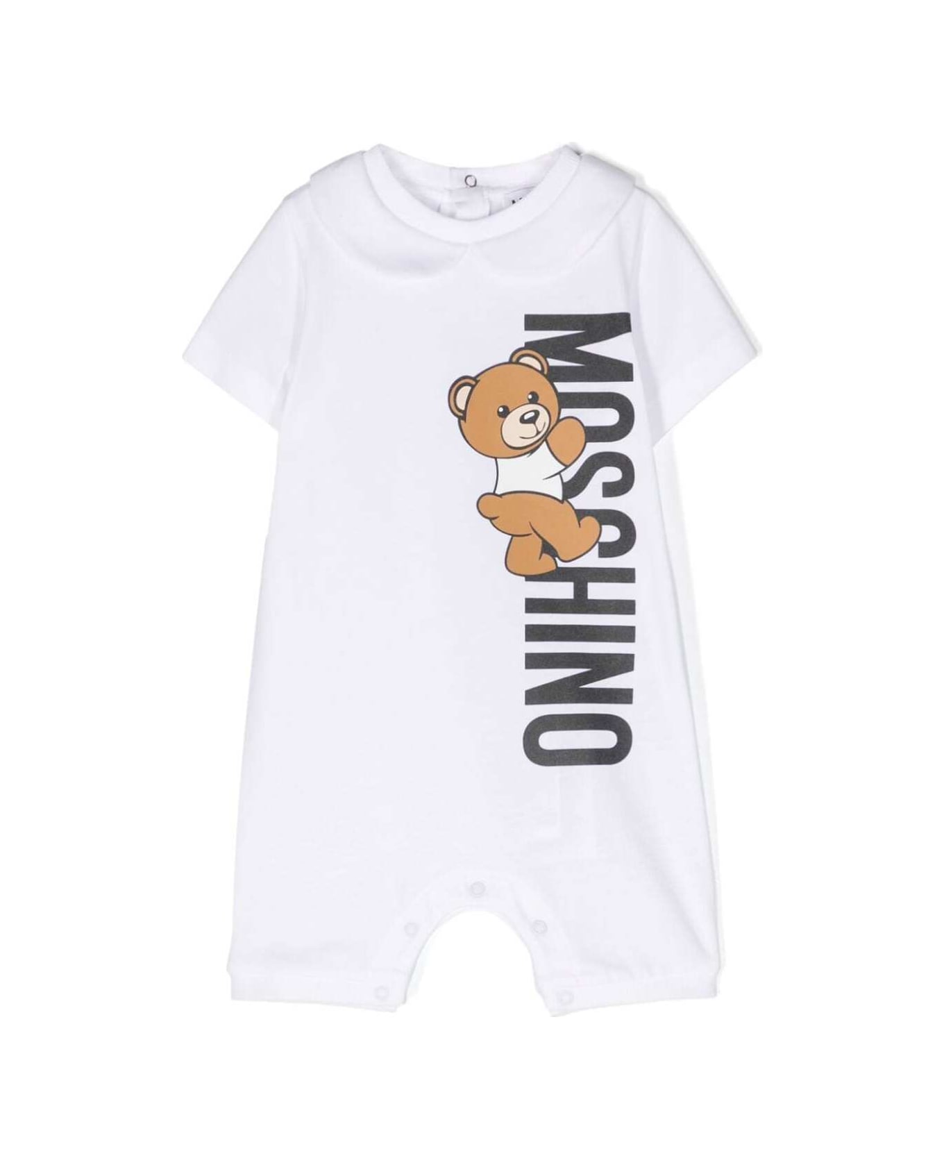Moschino White Onesie With Logo Lettering Print In Cotton Baby - White ボディスーツ＆セットアップ