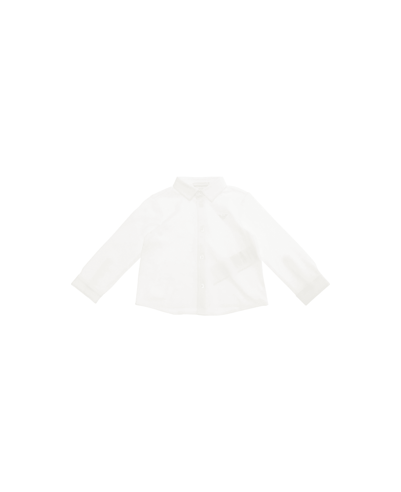 Emporio Armani White Shirt With Classic Collar And Tonal Logo Embroidery On The Front In Cotton Baby - White