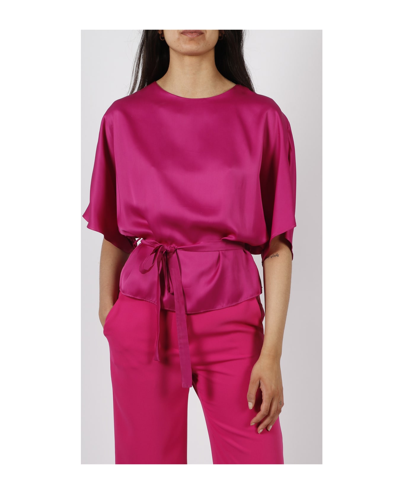Parosh Belted Blouse - Pink & Purple