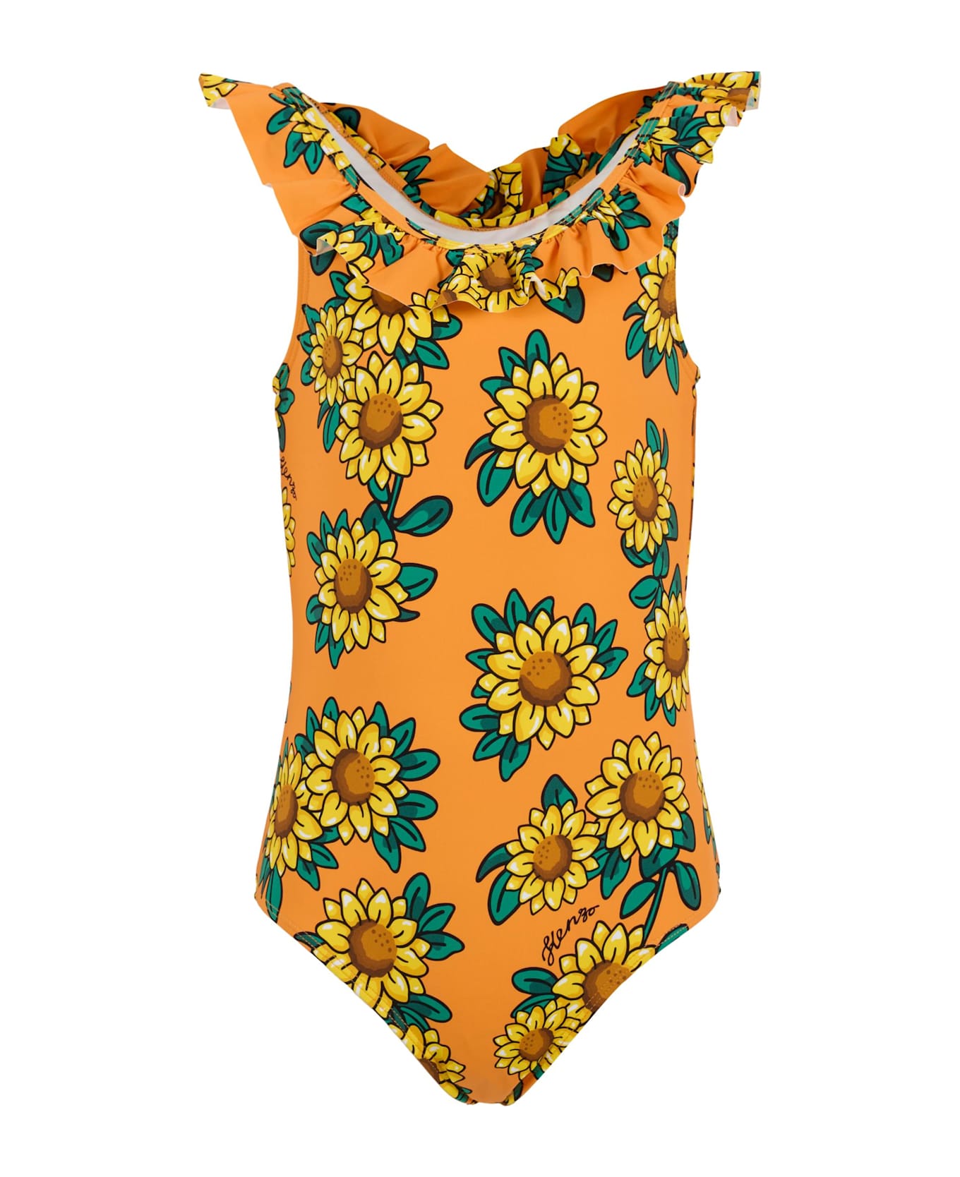 Kenzo Kids Orange Swimsuit For Girl With Sunflower - Orange