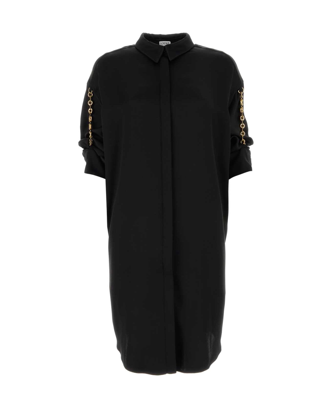 Loewe Black Satin Shirt Dress - BLACK