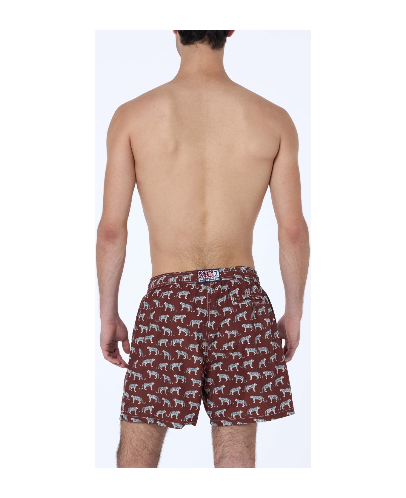 MC2 Saint Barth Man Lightweight Fabric Swim-shorts Lighting 70 With Micro Cheeta Print - BROWN
