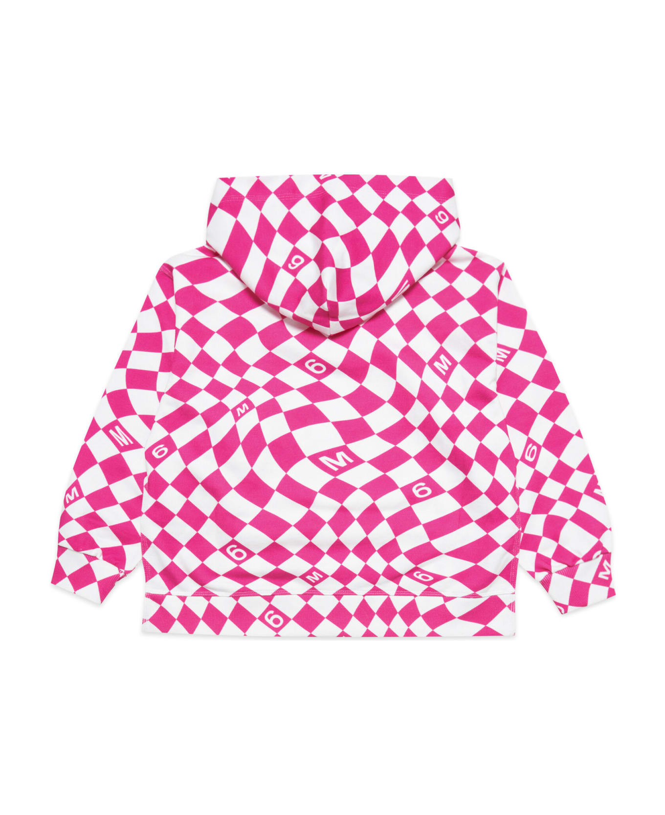 MM6 Maison Margiela Mm6s52u Sweat-shirt Maison Margiela White And Pink Cotton Hoodie With Chequered Pattern - White/super pink