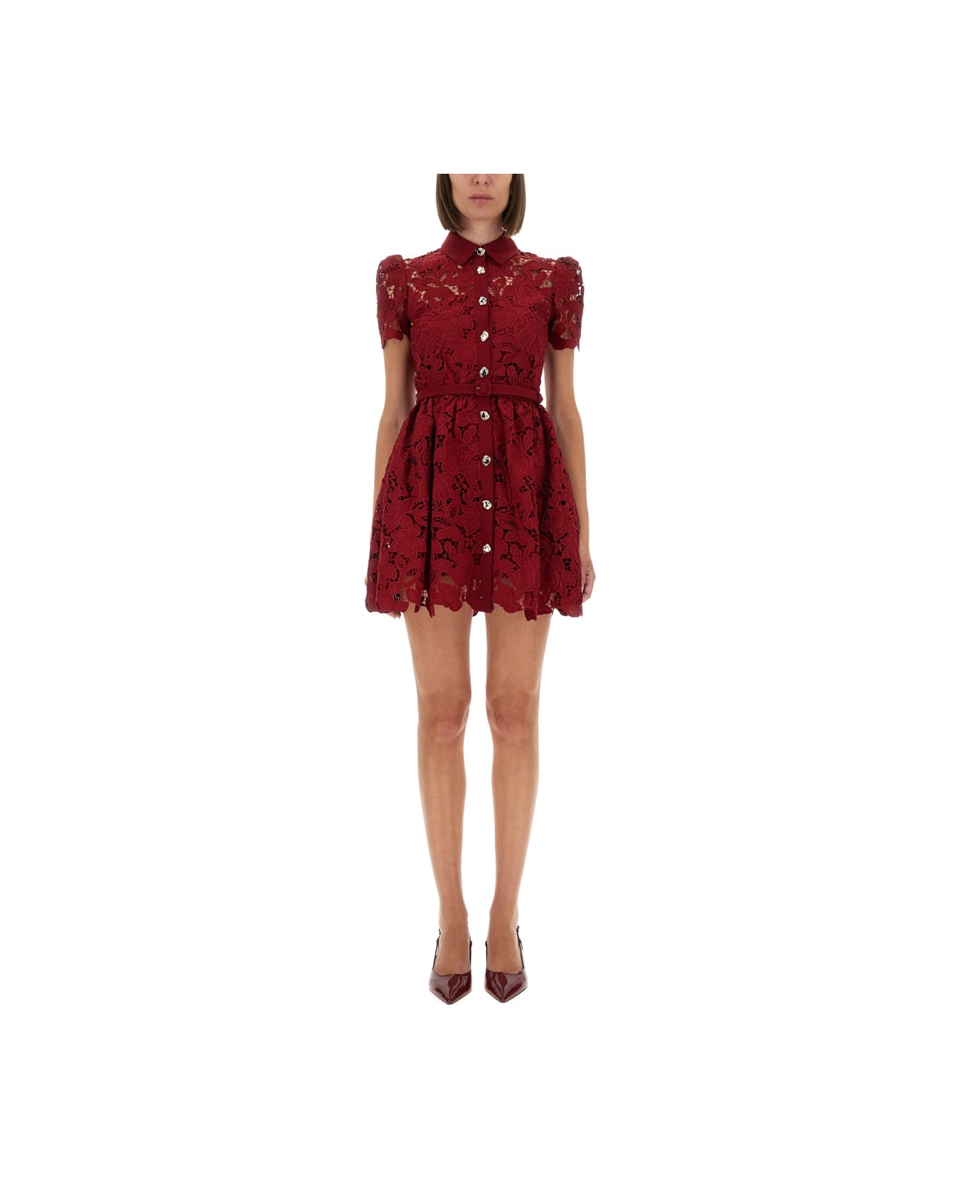 self-portrait Lace Mini Dress With Collar - RED
