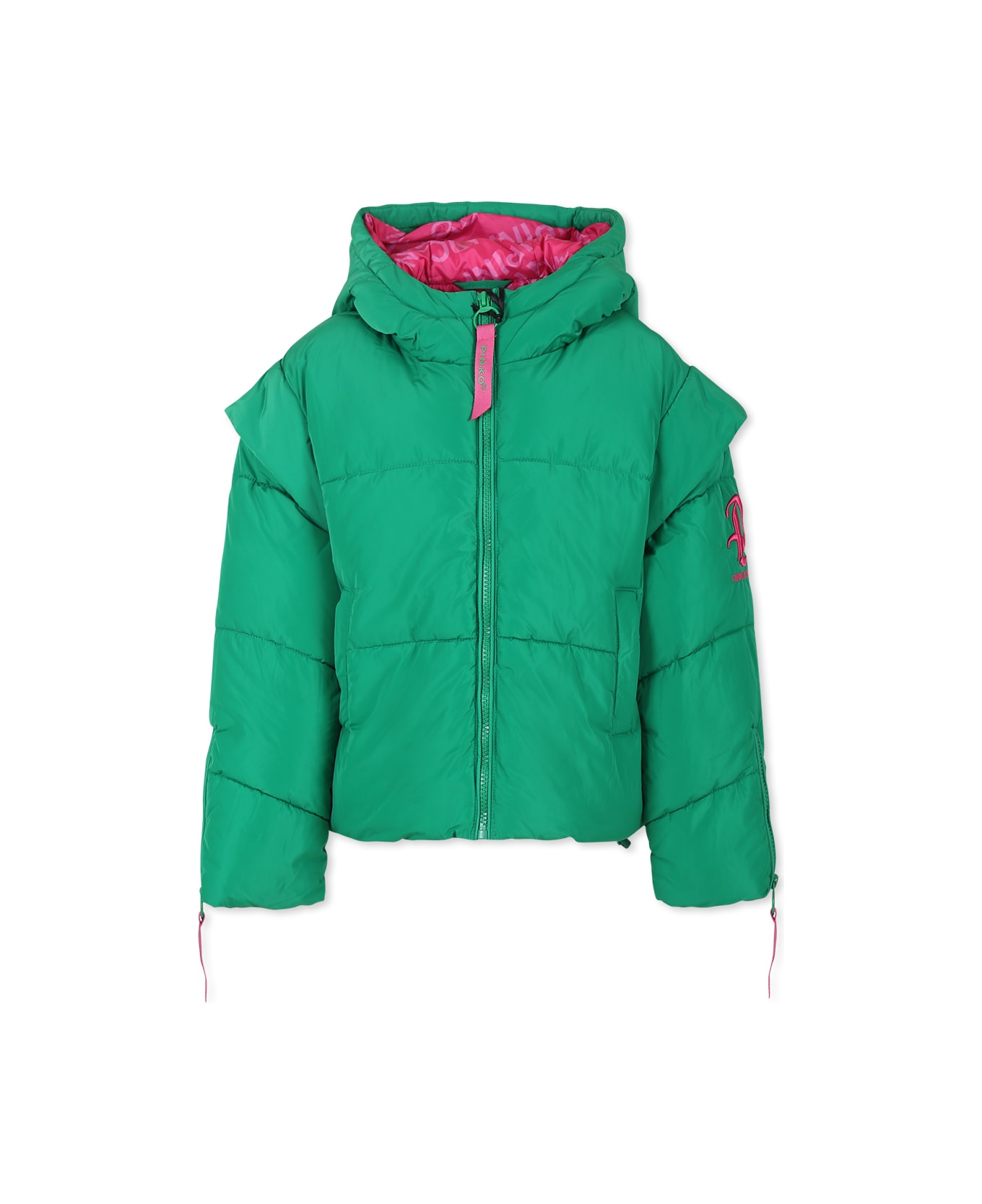 Pinko Green Down Jacket For Girl With Logo - Green