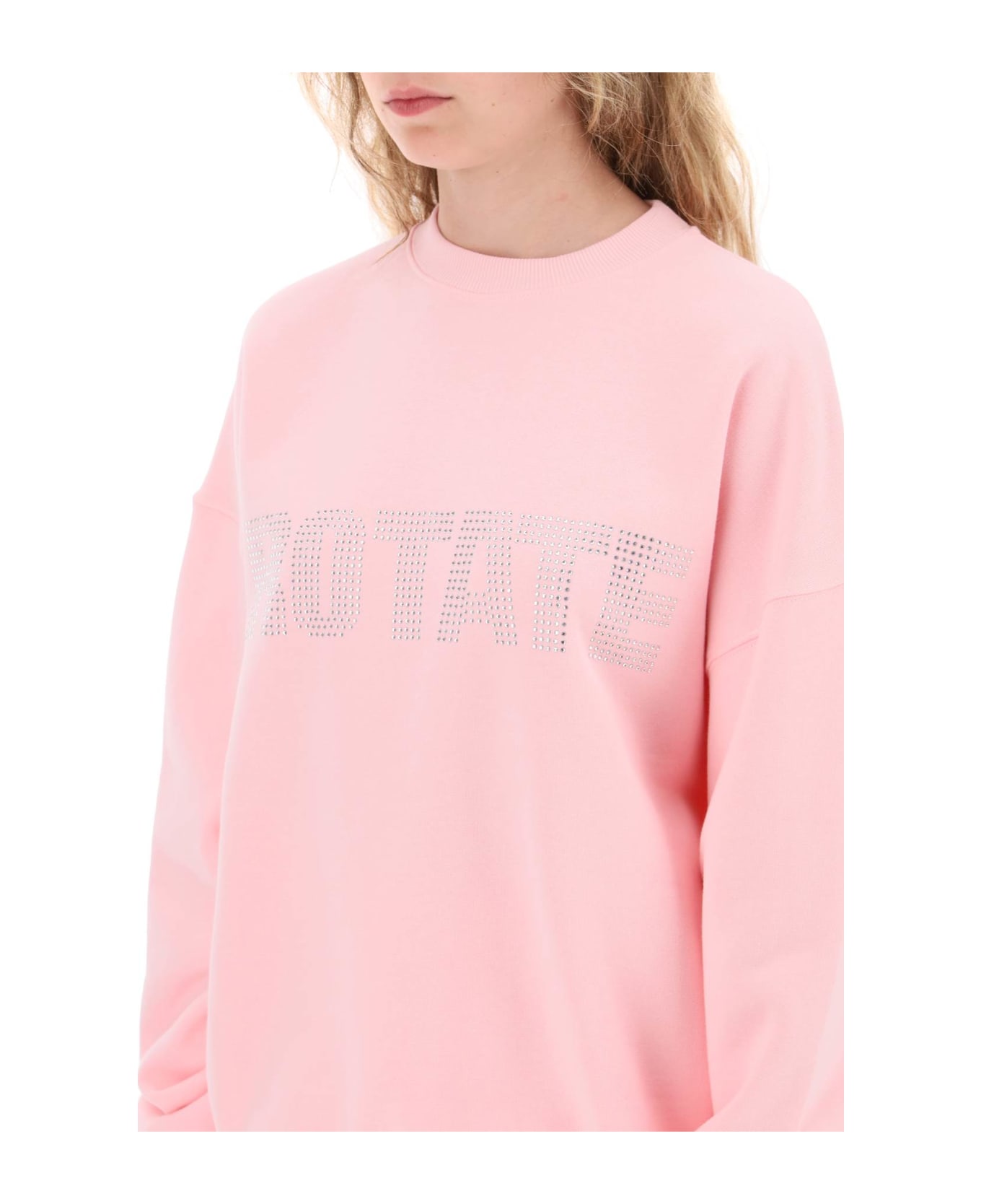 Rotate by Birger Christensen Crew-neck Sweatshirt With Rhinestone-studded Maxi Logo - ALMOND BLOSSOM (Pink)