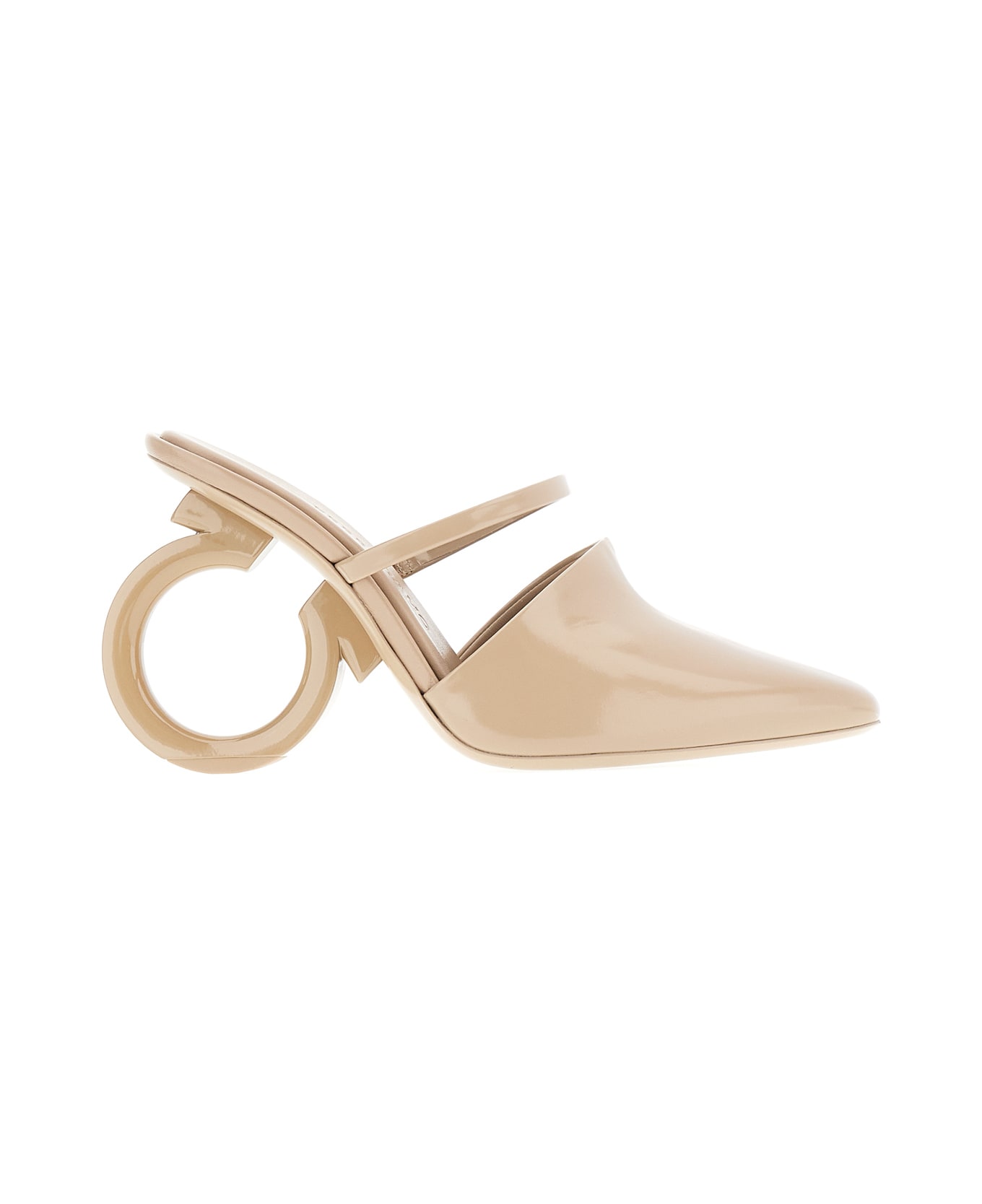 Ferragamo Powder Pink Leather Elina Mules - 002