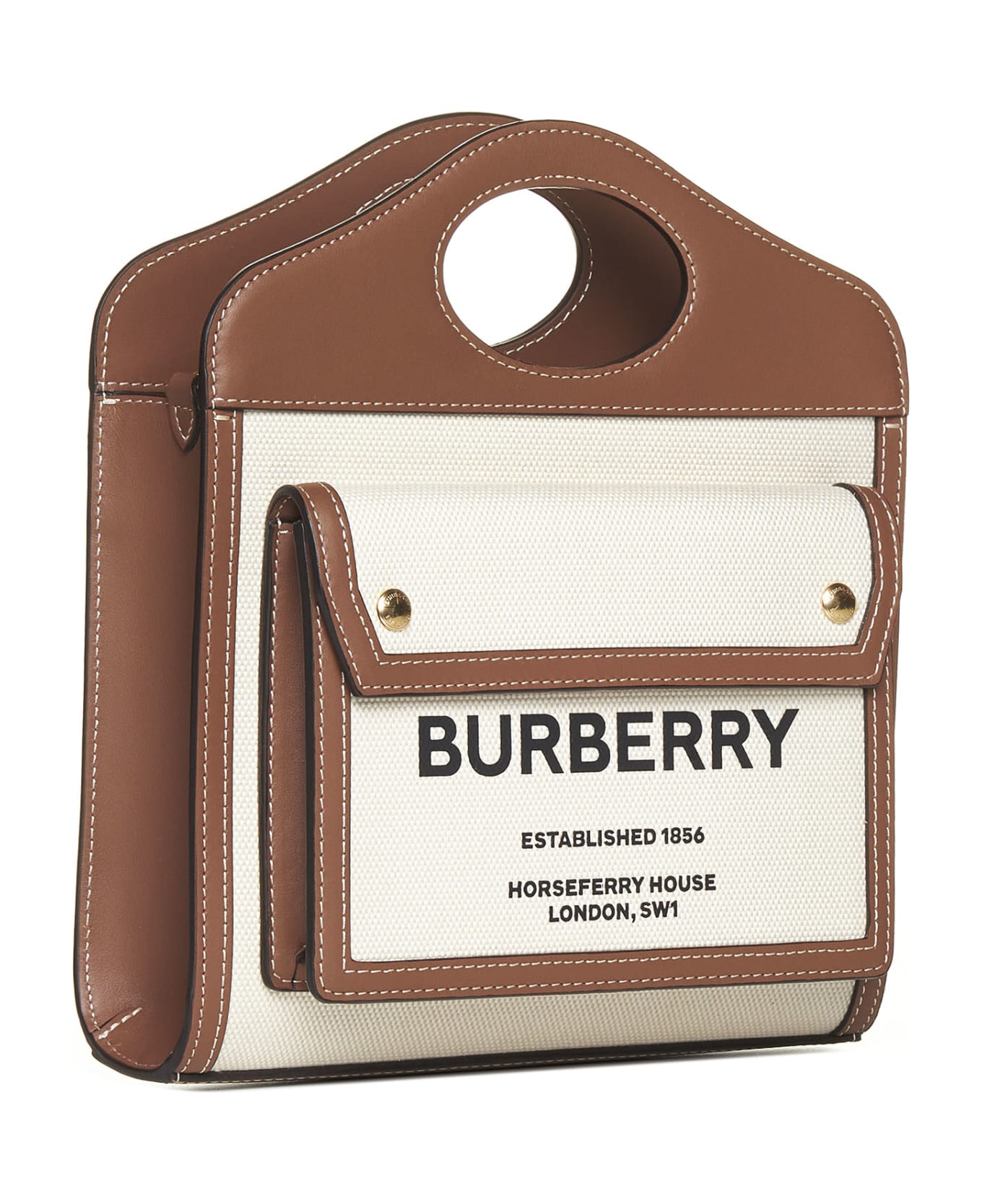 Burberry Mini Two-tone Canvas And Leather Pocket Bag - Natural/malt brown トートバッグ