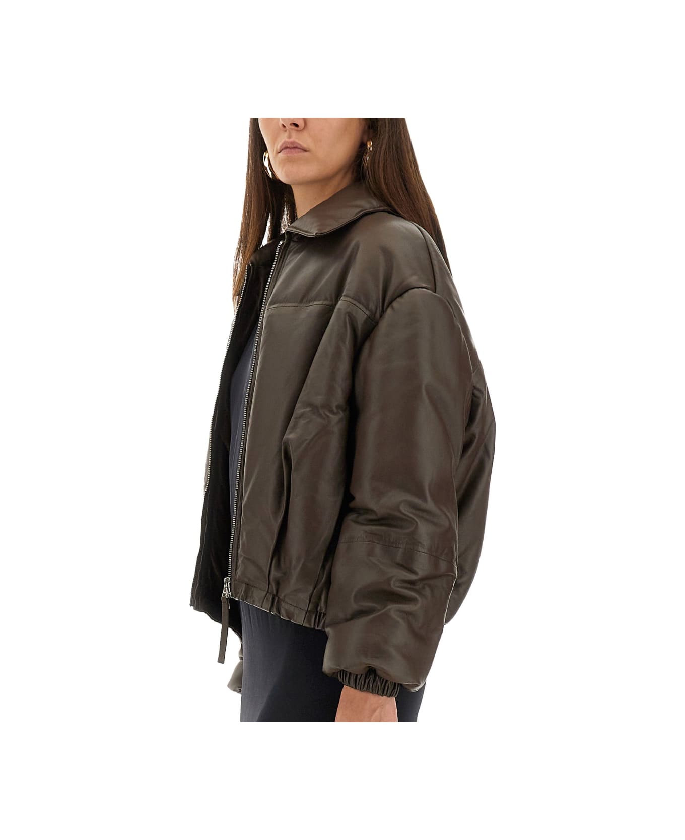 Alysi Leather "puffer" Down Jacket - BROWN