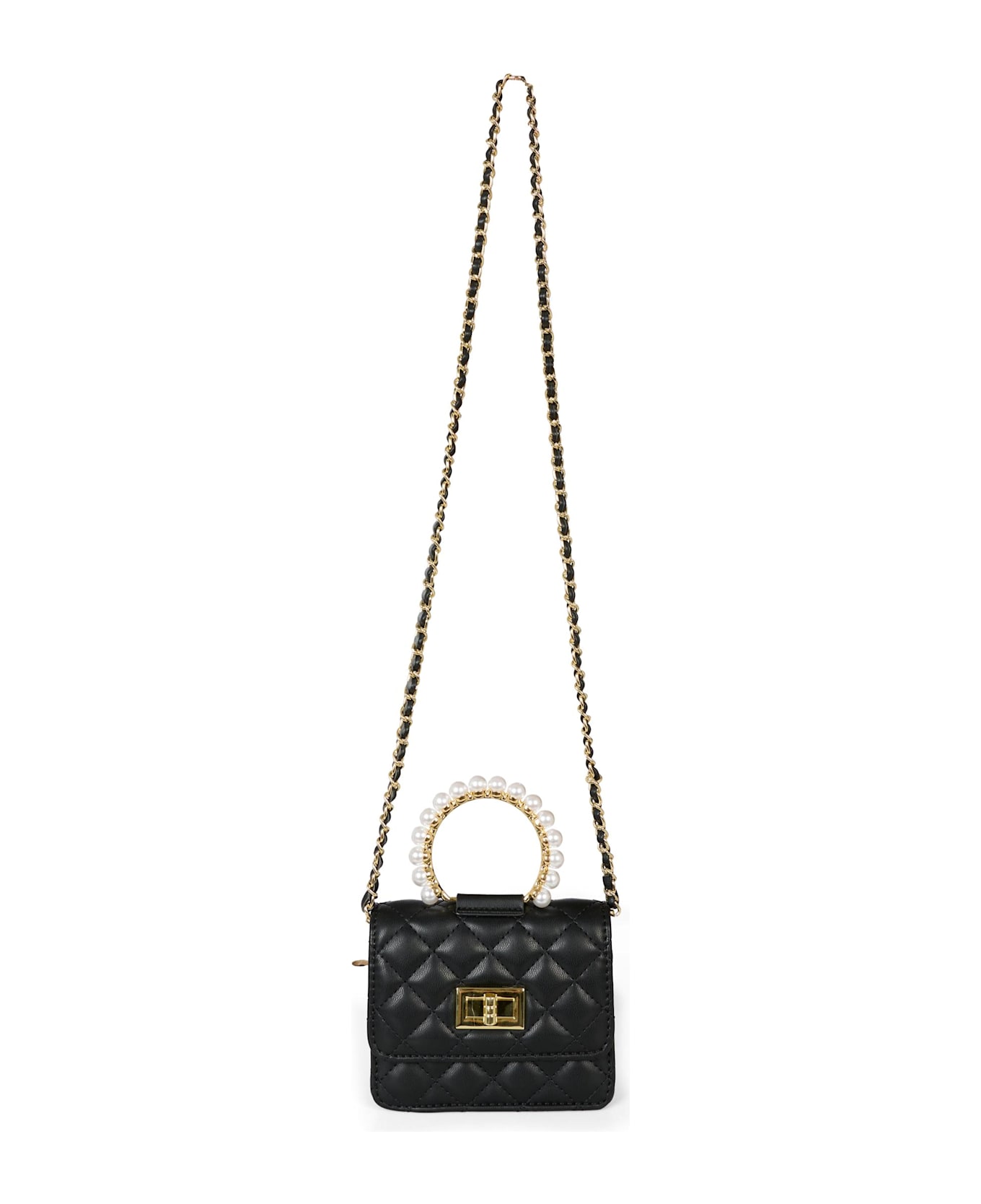 Monnalisa Black Bag For Girl With Pearl - Black