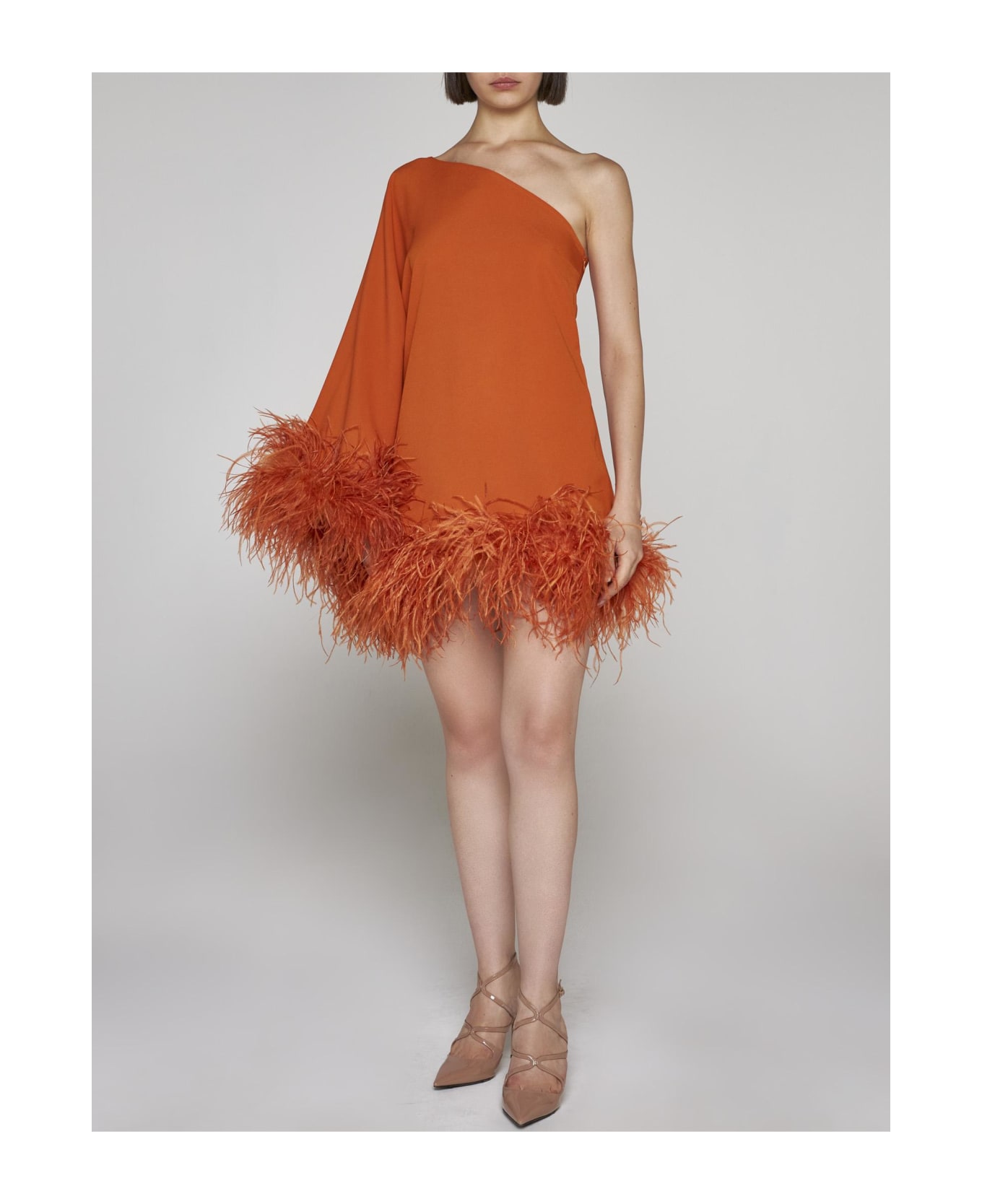 Taller Marmo Ubud Feathered Viscose-blend Dress - Orange