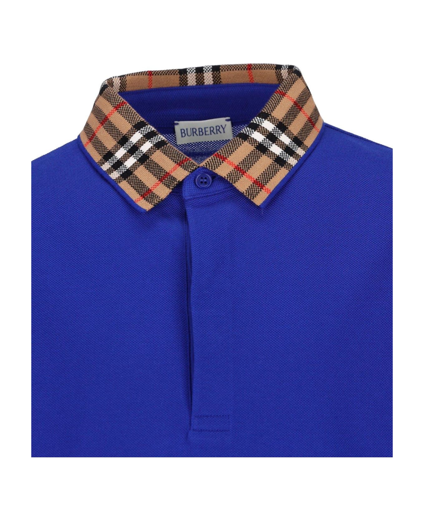 Burberry Check-collar Short Sleeved Polo Shirt - BLUE