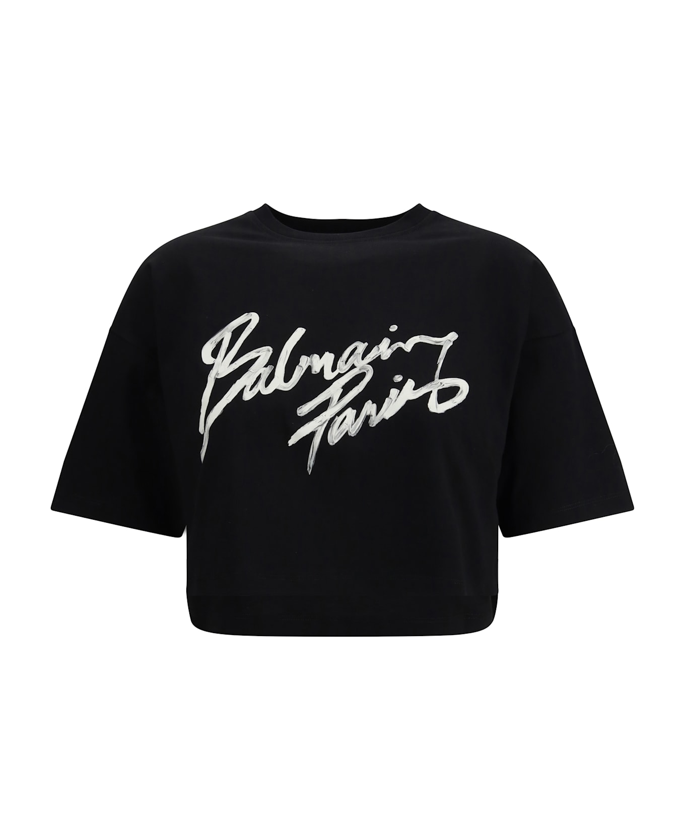 Balmain Brush Print Boxy Cropped T-shirt