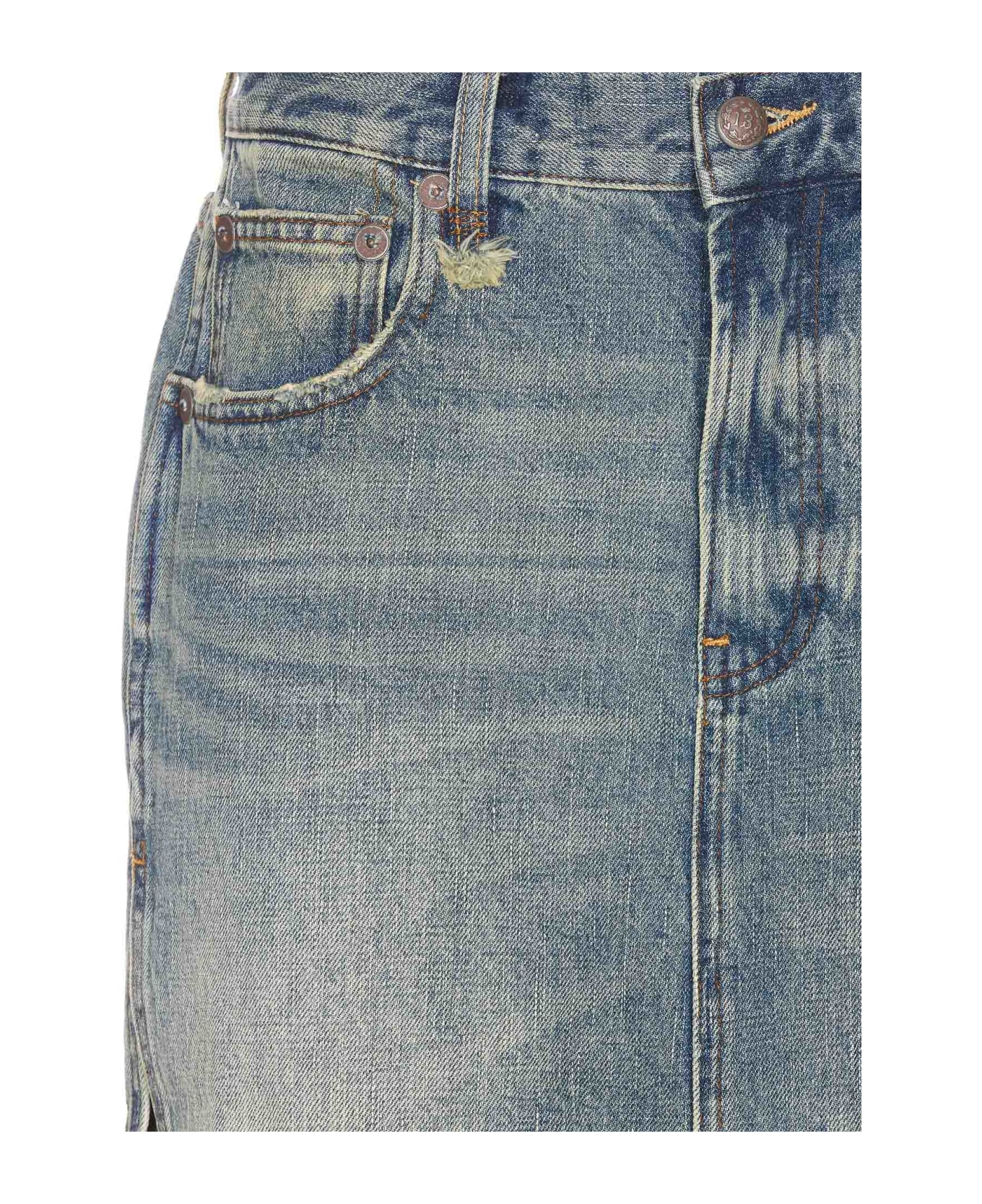 R13 Denim Devon Side Slit Skirt - Blue