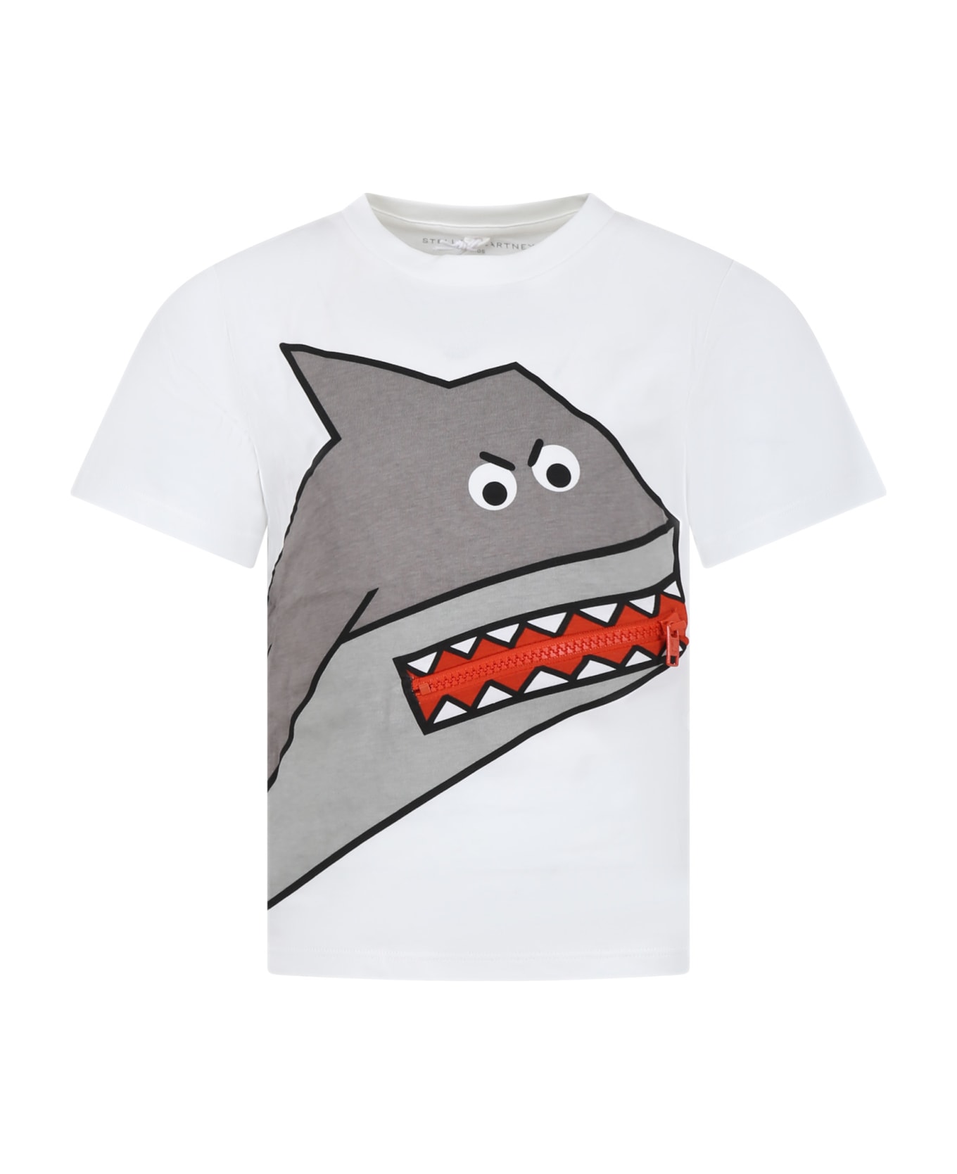 Stella McCartney White T-shirt For Boy With Shark - Avorio