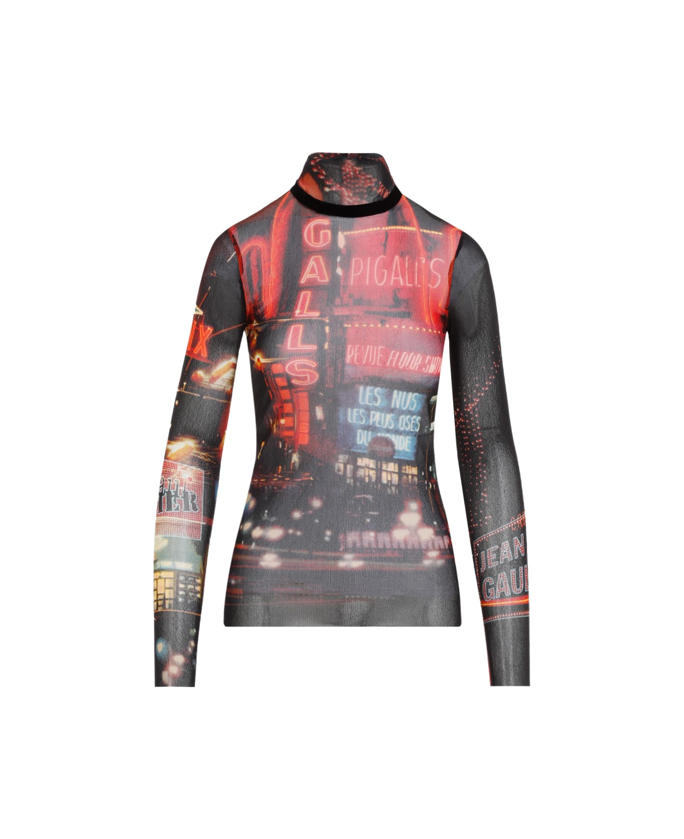 Jean Paul Gaultier Mesh Printed Pigalle Top - Black Red Orange