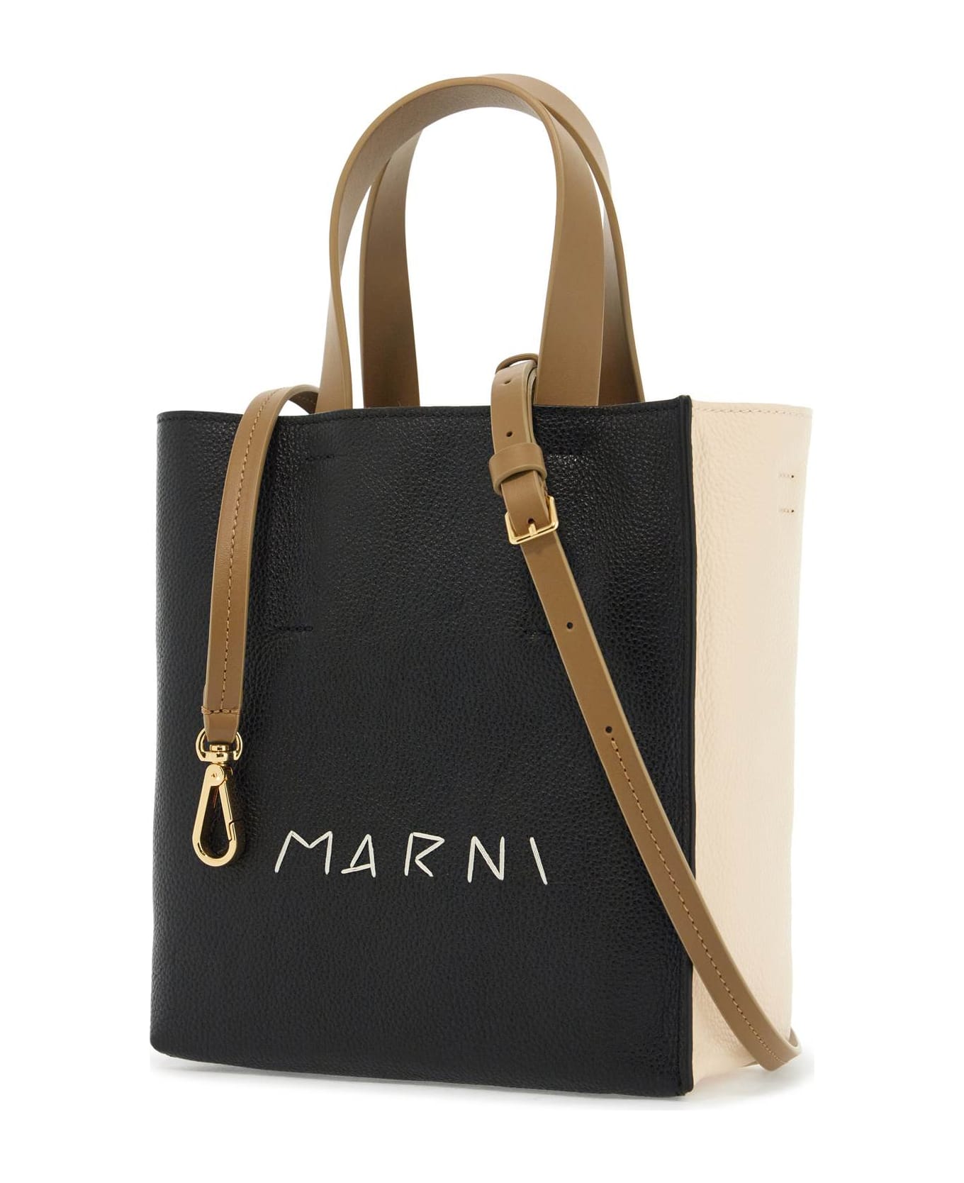 Marni Two-tone Leather Mini Museo Handbag - BLACKSHELLAGATEGREY