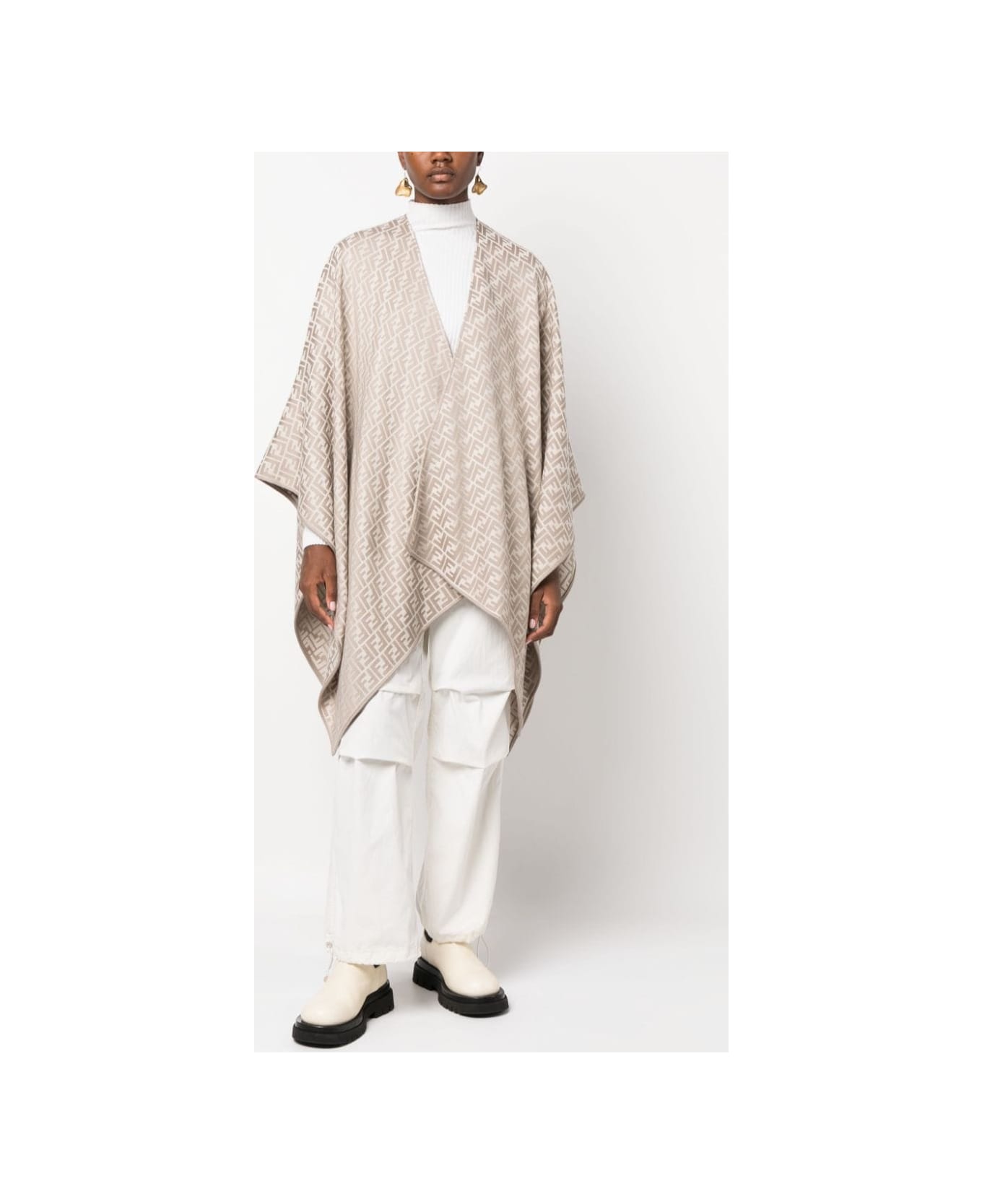 Fendi Ff Wool And Silk Poncho - Gray