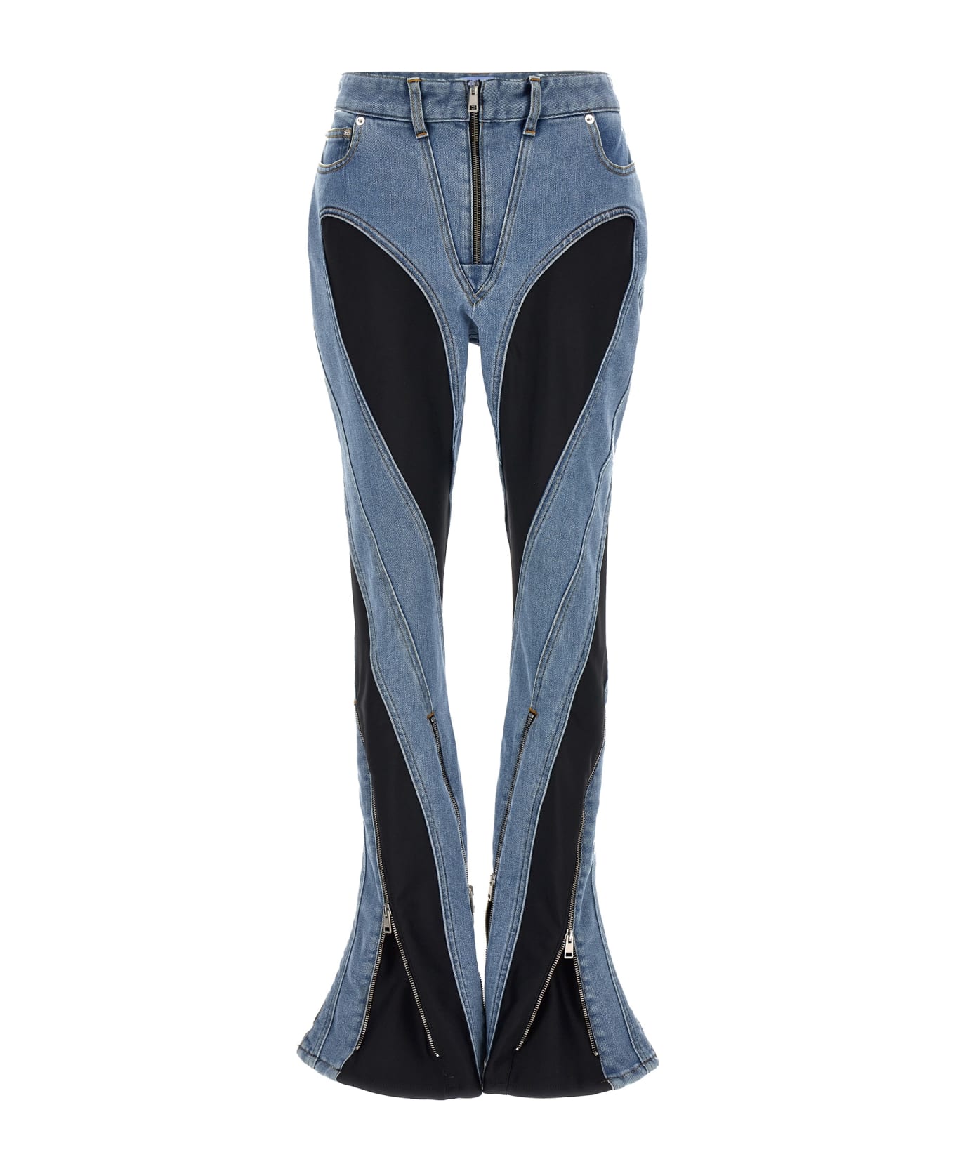 Mugler 'zipped Bi-material' Jeans - Medium blue
