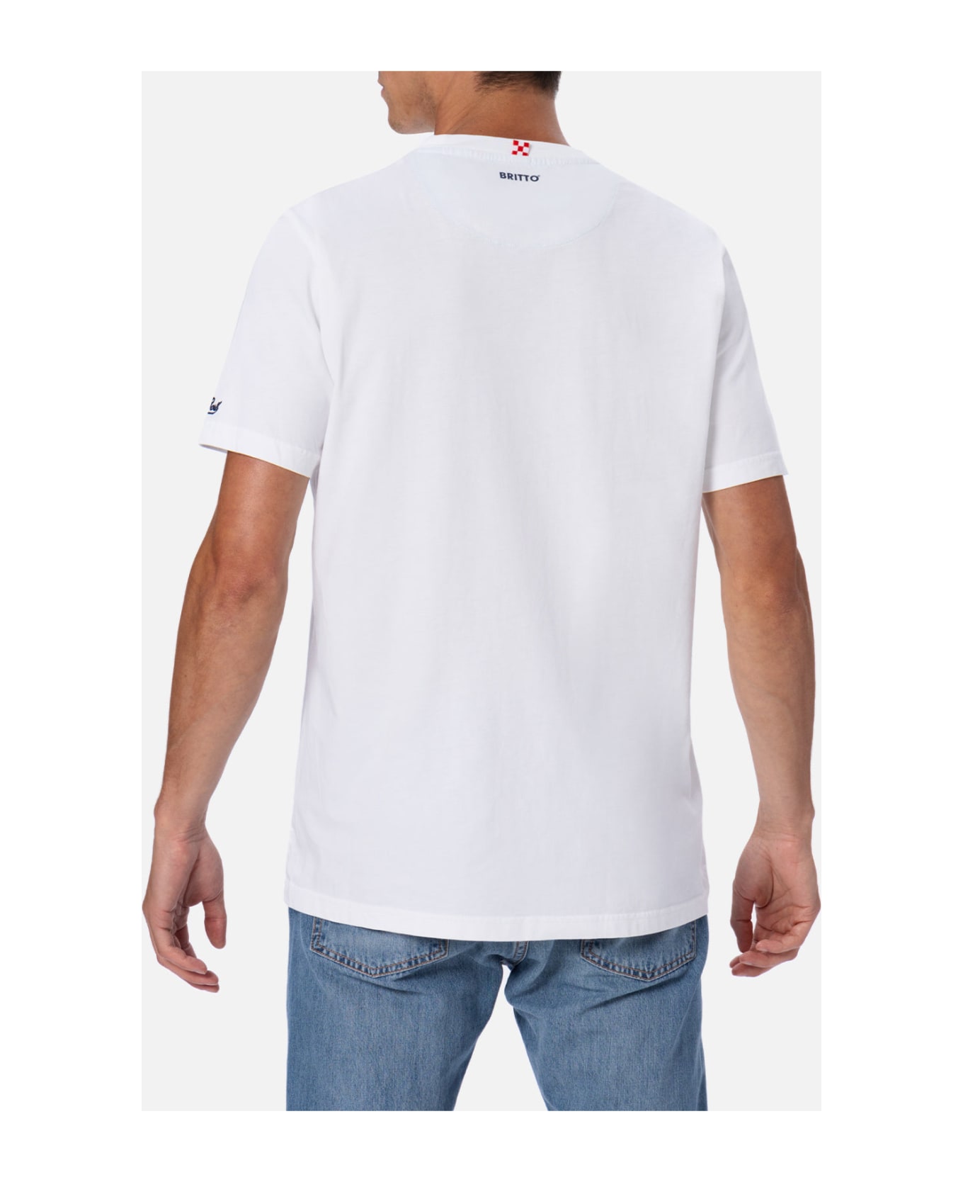 MC2 Saint Barth Man Cotton T-shirt Blanche With Britto Printed Pocket | ©britto Special Edition - WHITE