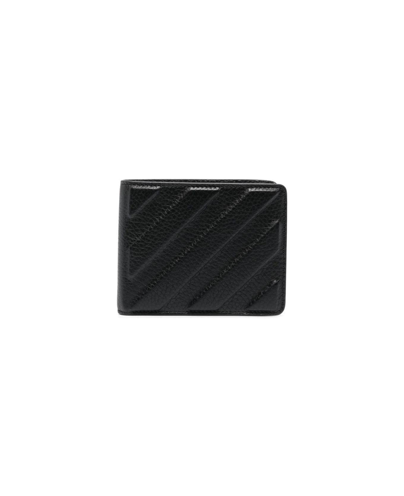 Off-White Diag-stripe Bi-fold Wallet In Black Leather Man - Black