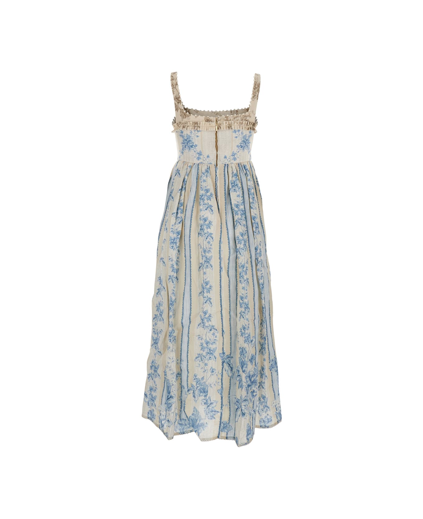 Agua by Agua Bendita 
barbara
 Blue Long Dress With All-over Floral Embroidery In Linen Woman - Blu