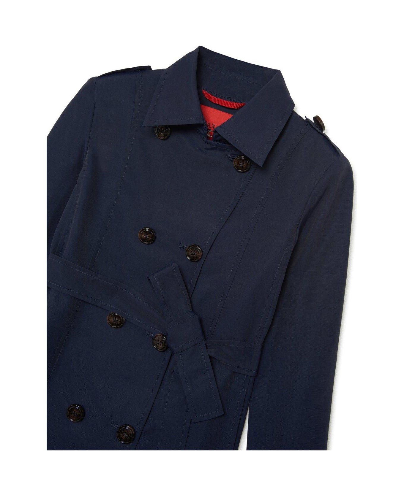Max&Co. Belted Double-breasted Long Sleeved Coat - Blu
