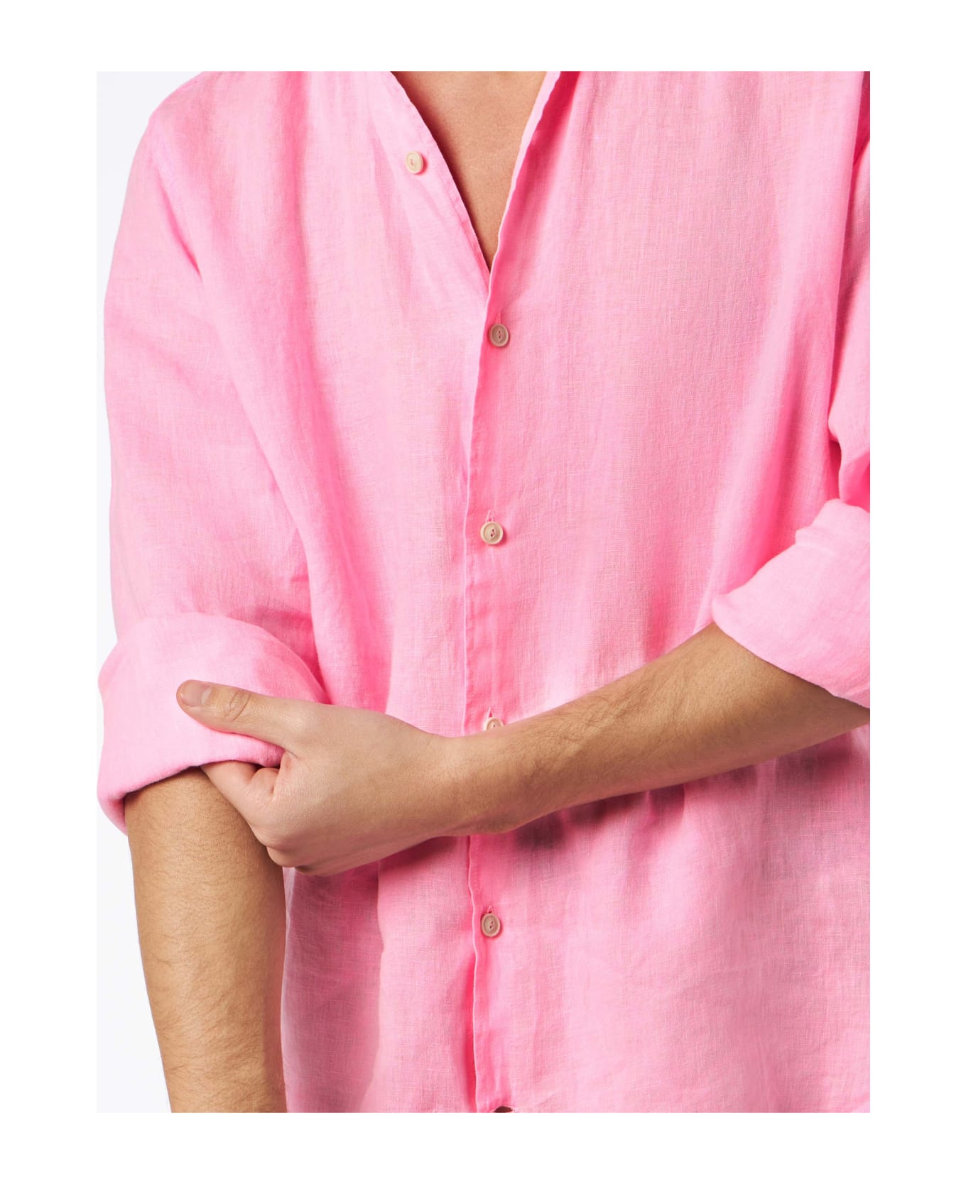 MC2 Saint Barth Man Water Color Fluo Pink Linen Pamplona Shirt - FLUO