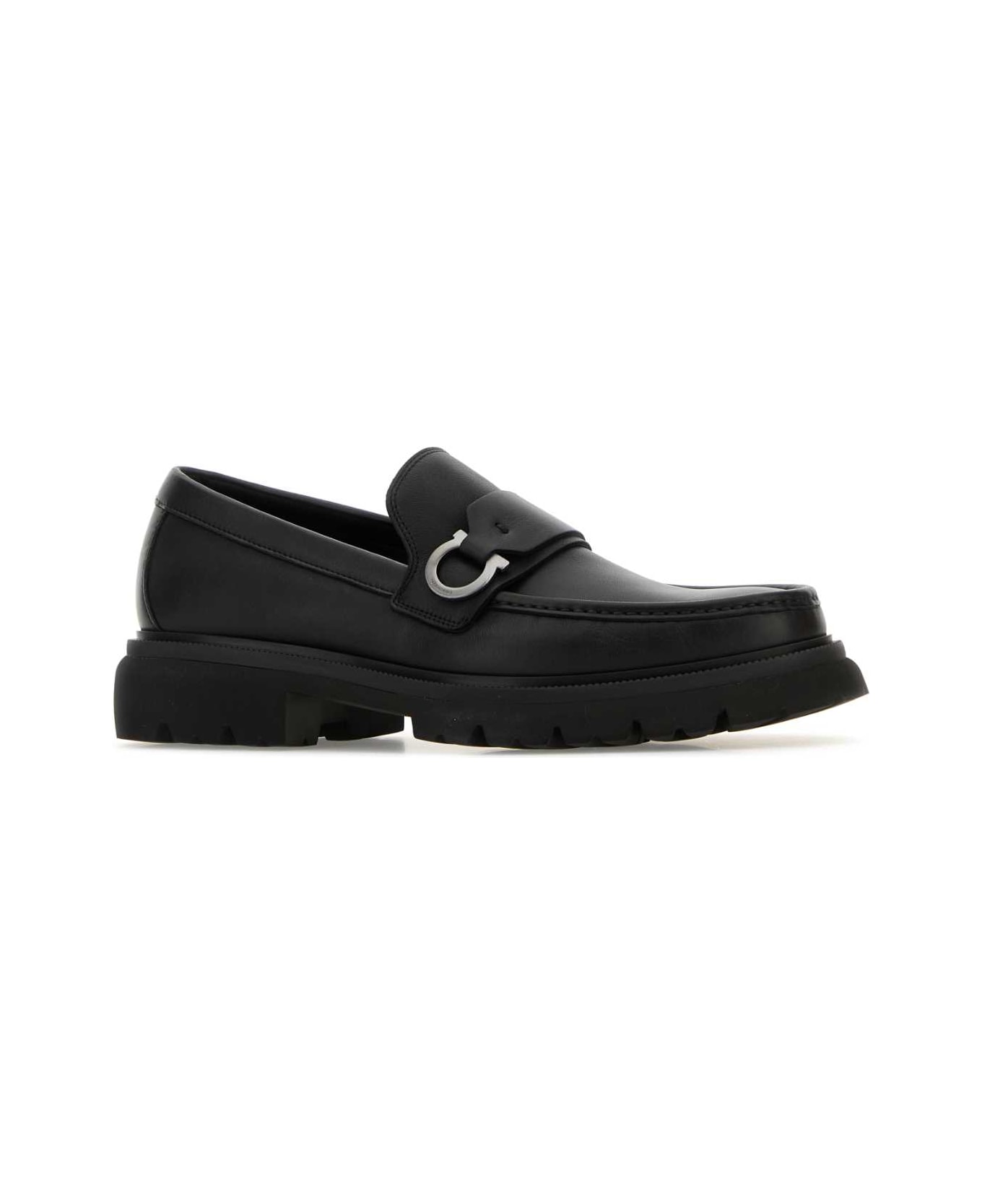 Ferragamo Black Leather Andover Loafers - BLACK