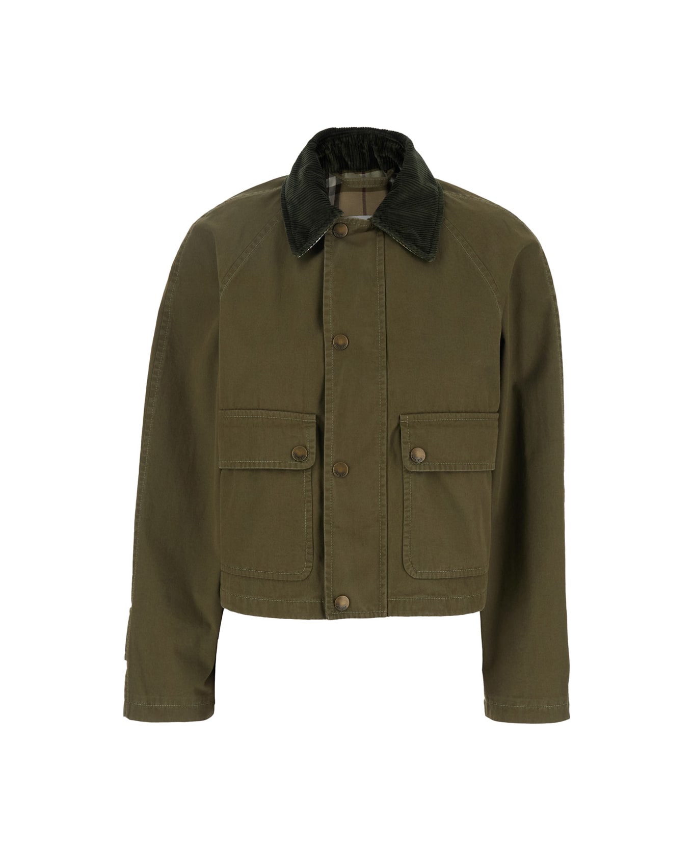 Burberry Green Cropped Jacket With Corduroy Collar In Cotton Woman - Green