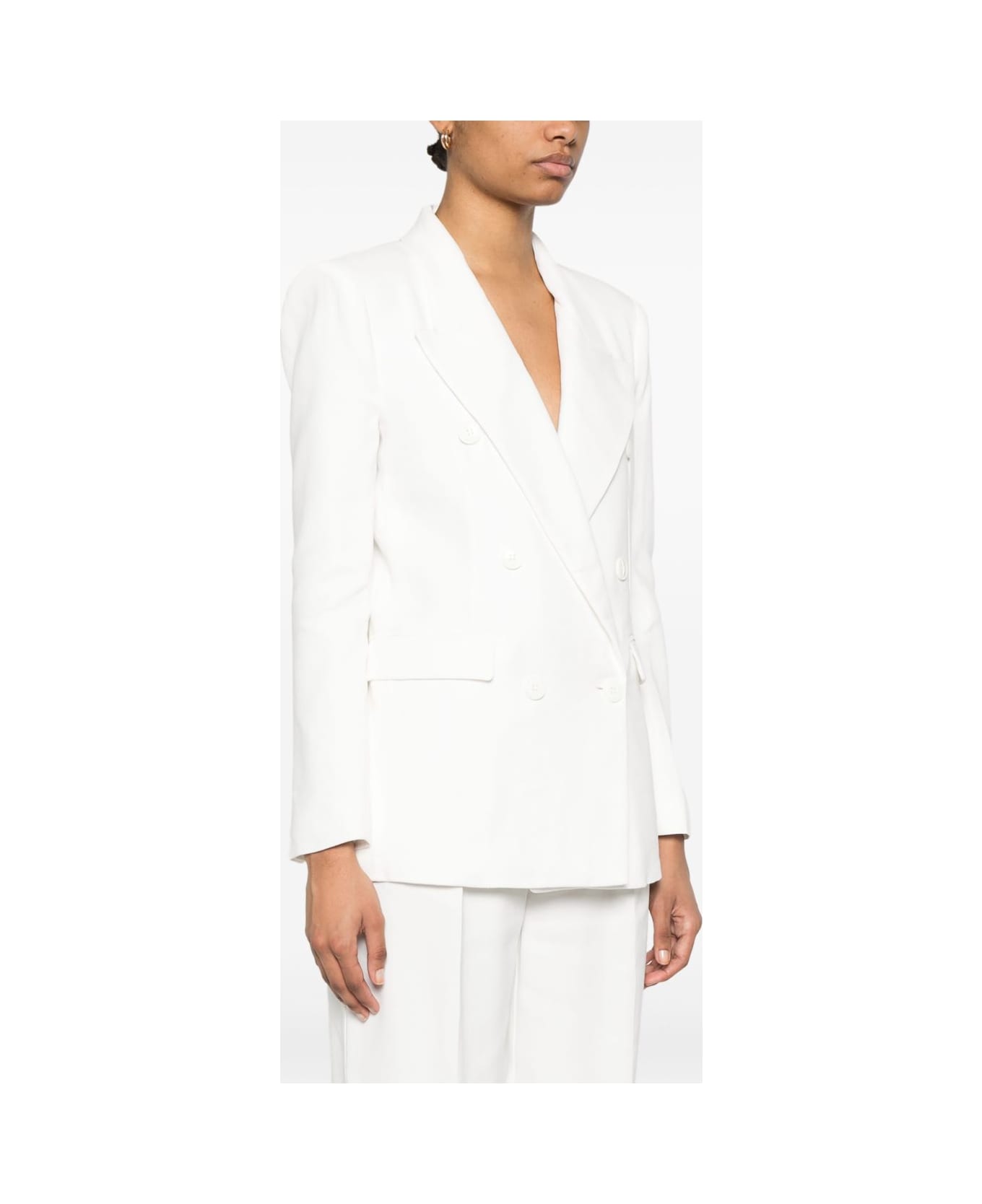 Elisabetta Franchi Linen Blend Double-breasted Jacket - Ivory